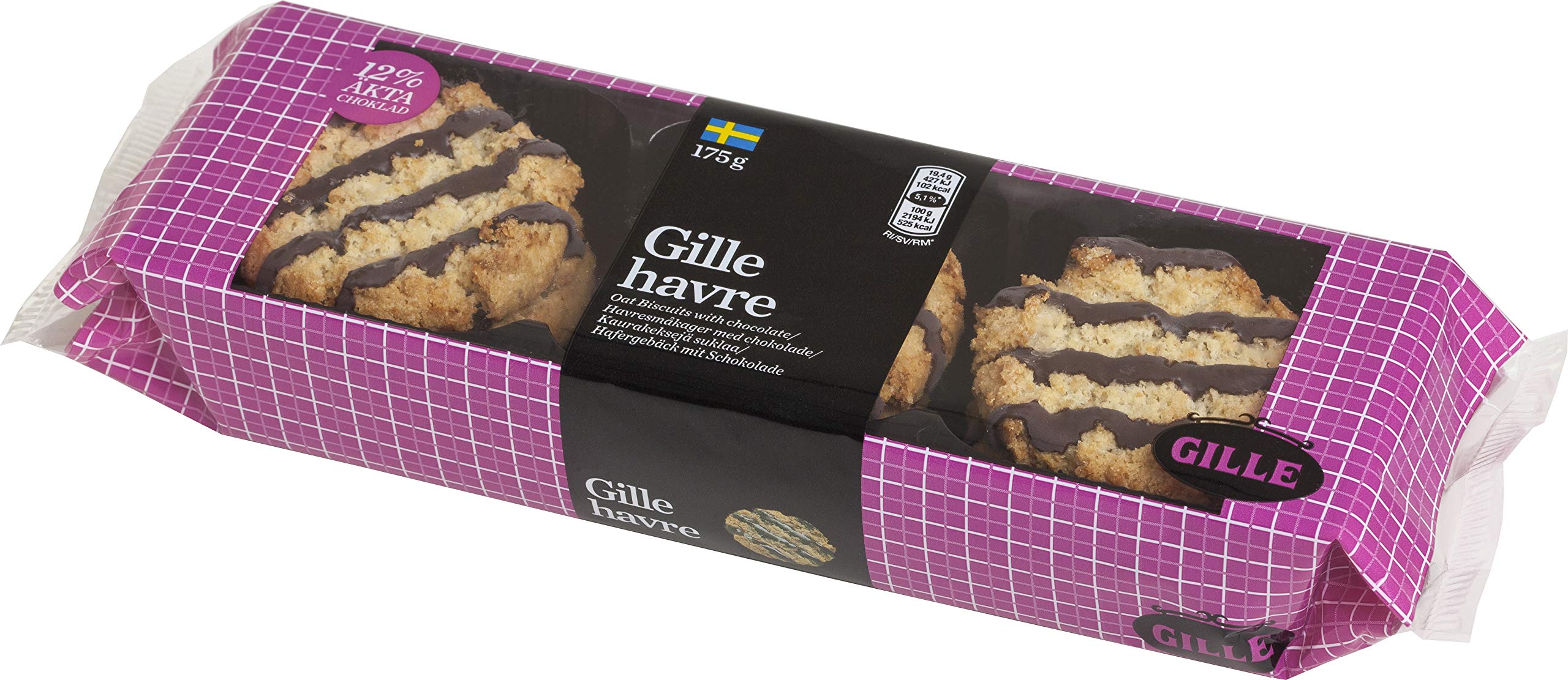 Gille Schwedisches Hafergebäck mit Schokolade | Knusprige Haferkekse aus Schweden | Mit 12 % echter Schokolade | Feines Gebäck zum Kaffee & Tee | Traditionsgebäck aus Skandinavien | 175 g Packung