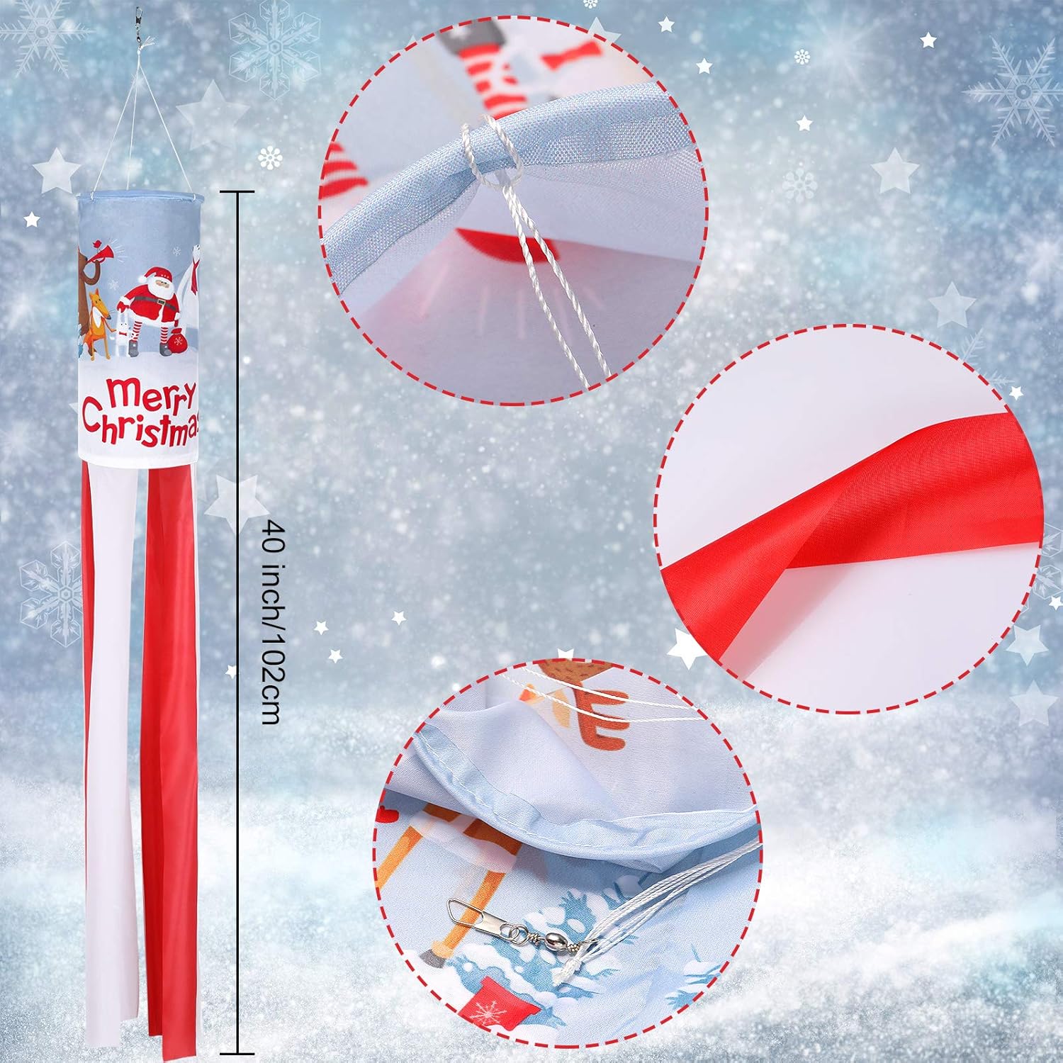 Tatuo 4 Pieces 40 Inches Christmas Windsock Flag Snowman Windsock Flag Santa Claus Windsock Winter Windsock Outdoor Hanging Decoration for Front Yard Patio Lawn Garden Party