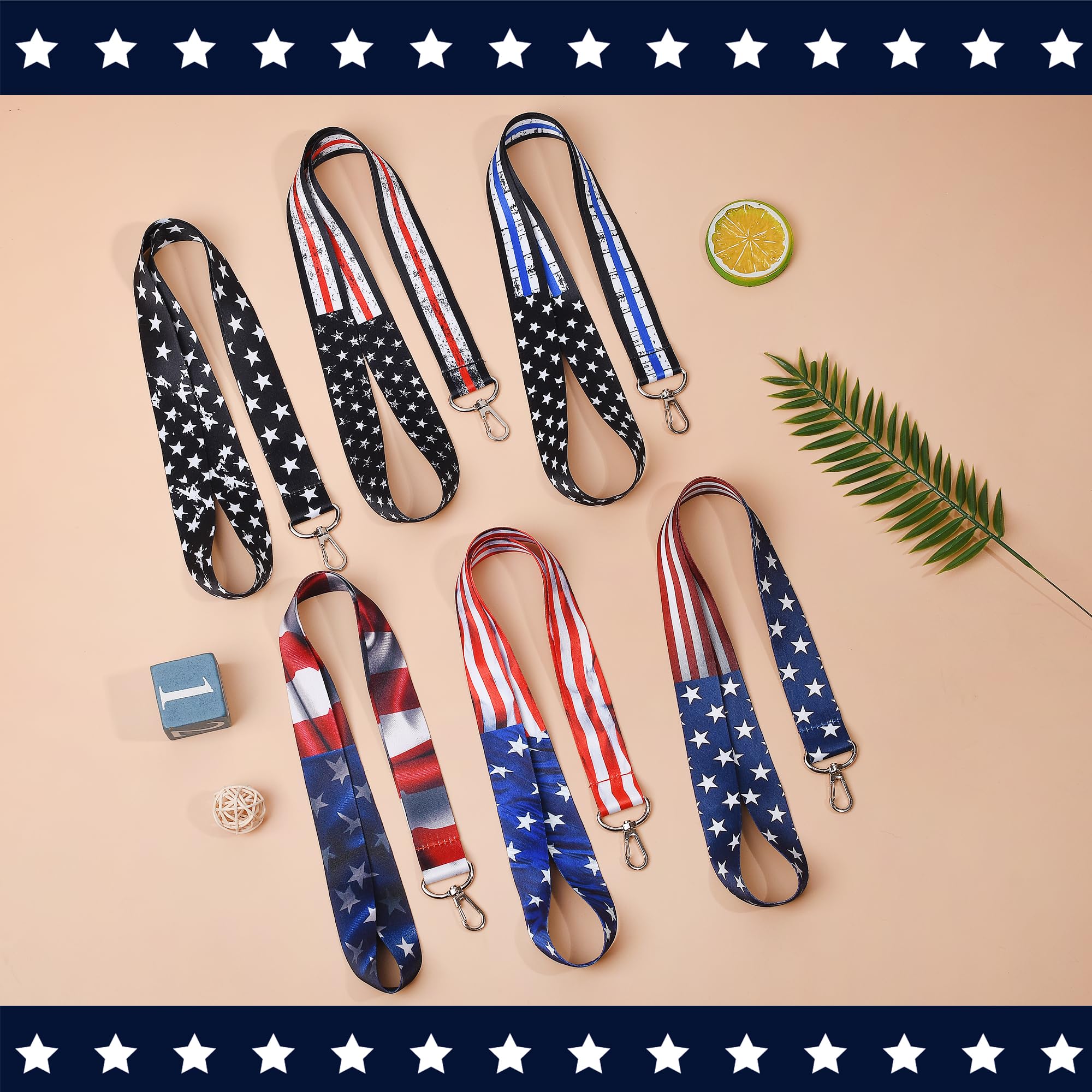 GTOTd Cordón para el cuello de profesor de la bandera estadounidense (paquete de 6) para llavero, accesorios patrióticos, regalos de decoración, suministros de fiesta, tarjetas de identificación,