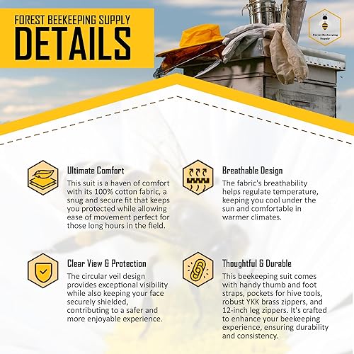 Miniatura 3 de Traje de apicultura  Velocapucha redonda  100% algodón  Cómodo con máxima protección  Apicultores comerciales y principiantes, Blanco