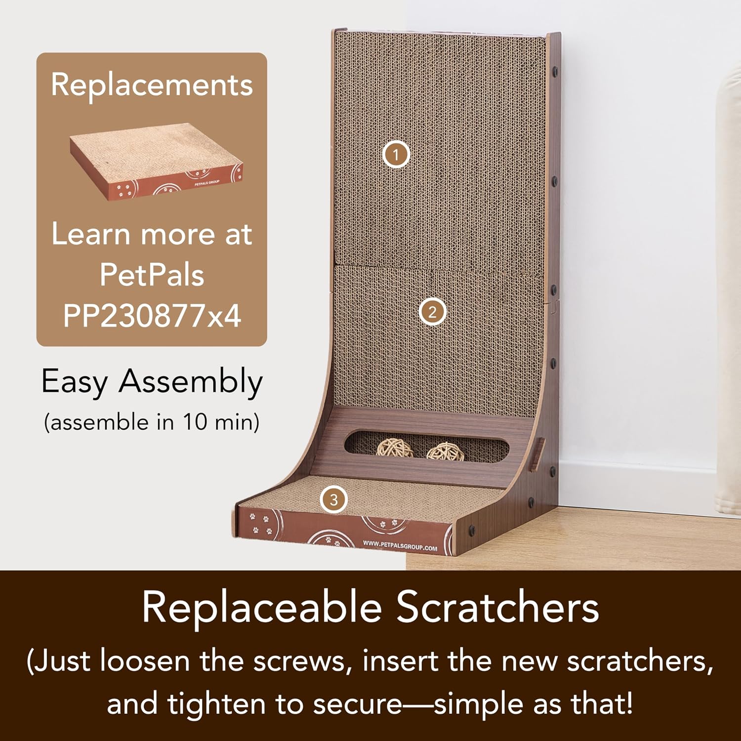 Petpals 4-Pack Cat Cardboard Scratcher, Corrugated Scratcher Replacement, Scratching Pad, Sofa Couch Furniture Protectors from Cat Scratching (4-Pack Replacement)