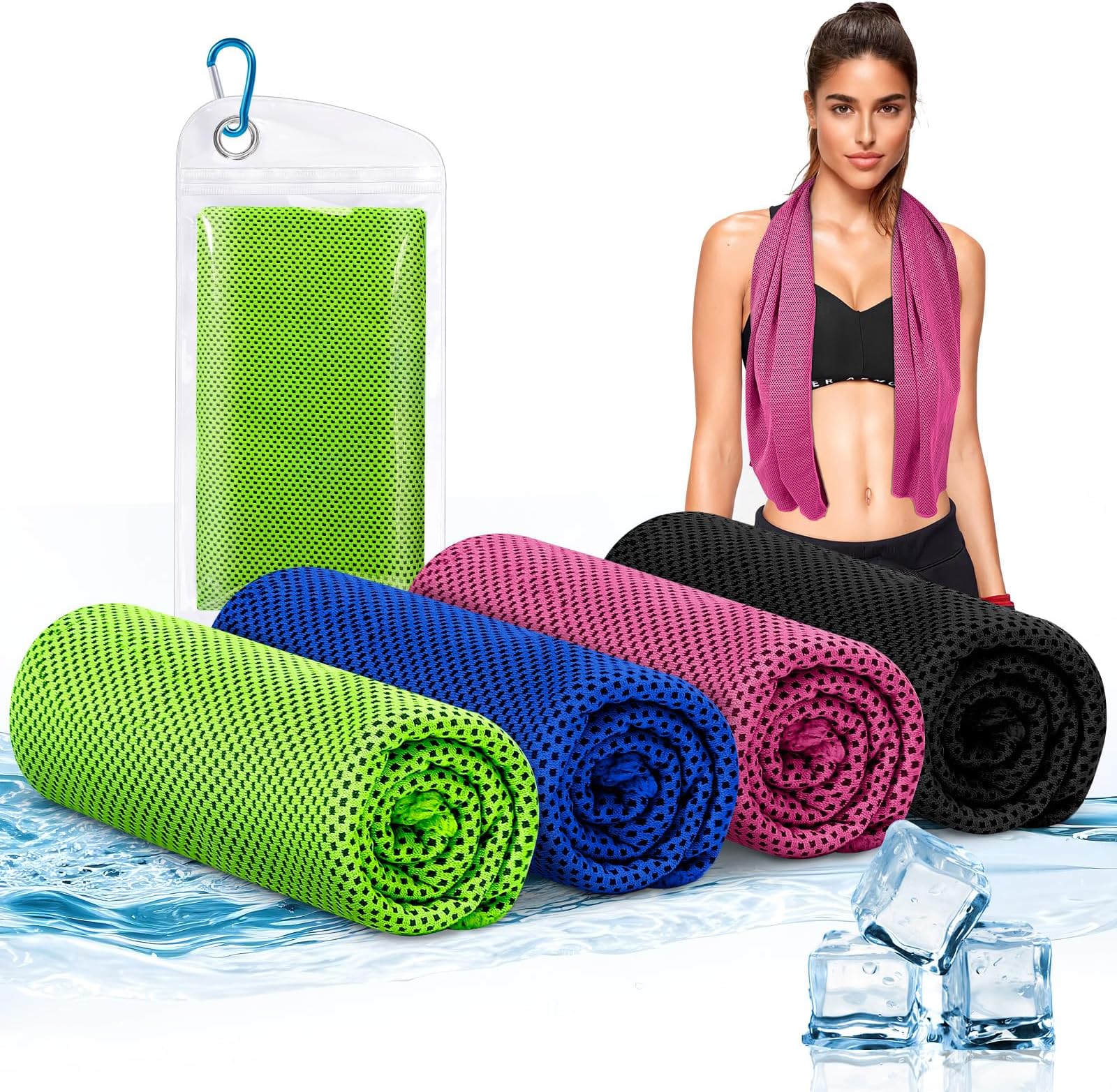 4 Pack Cooling Towels for Neck: Cool Towel Workout Sweat Towel for Sports Gym, Blue (40"x12")