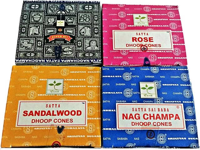 Satya Incense Cones "ALL 4" Boxes Nag Champa,Rose,Sandalwood,Superhit