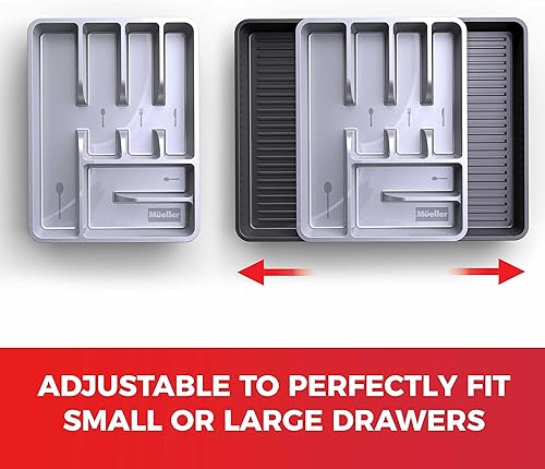 Miniatura 5 de Mueller - Organizador de cubiertos para cajón de cocina, 19.7 x 15 pulgadas, expandible, 6 compartimentos, resistente, bandeja de cubiertos para