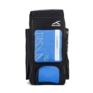 Hundred Polyester Aspire Cricket Kitbag | Spacious & Durable Sports Gear Bag with Multiple Compartments | Shoe Compartment & Sturdy Zippers | Padded Straps(Black/Blue)
