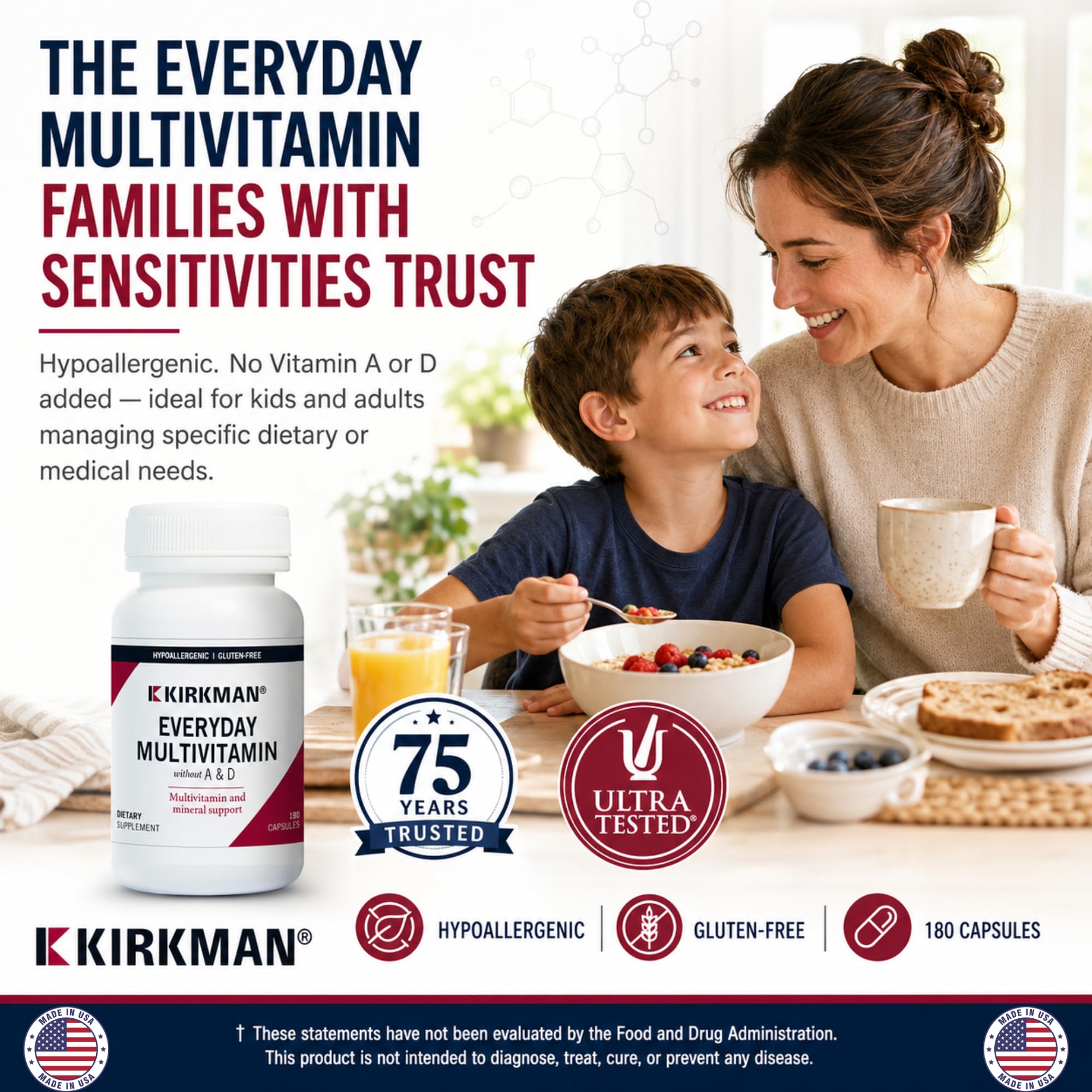 Kirkman Everyday Multivitamin Without Vitamins A & D, 180 Veg Capsules — Amazon image 2