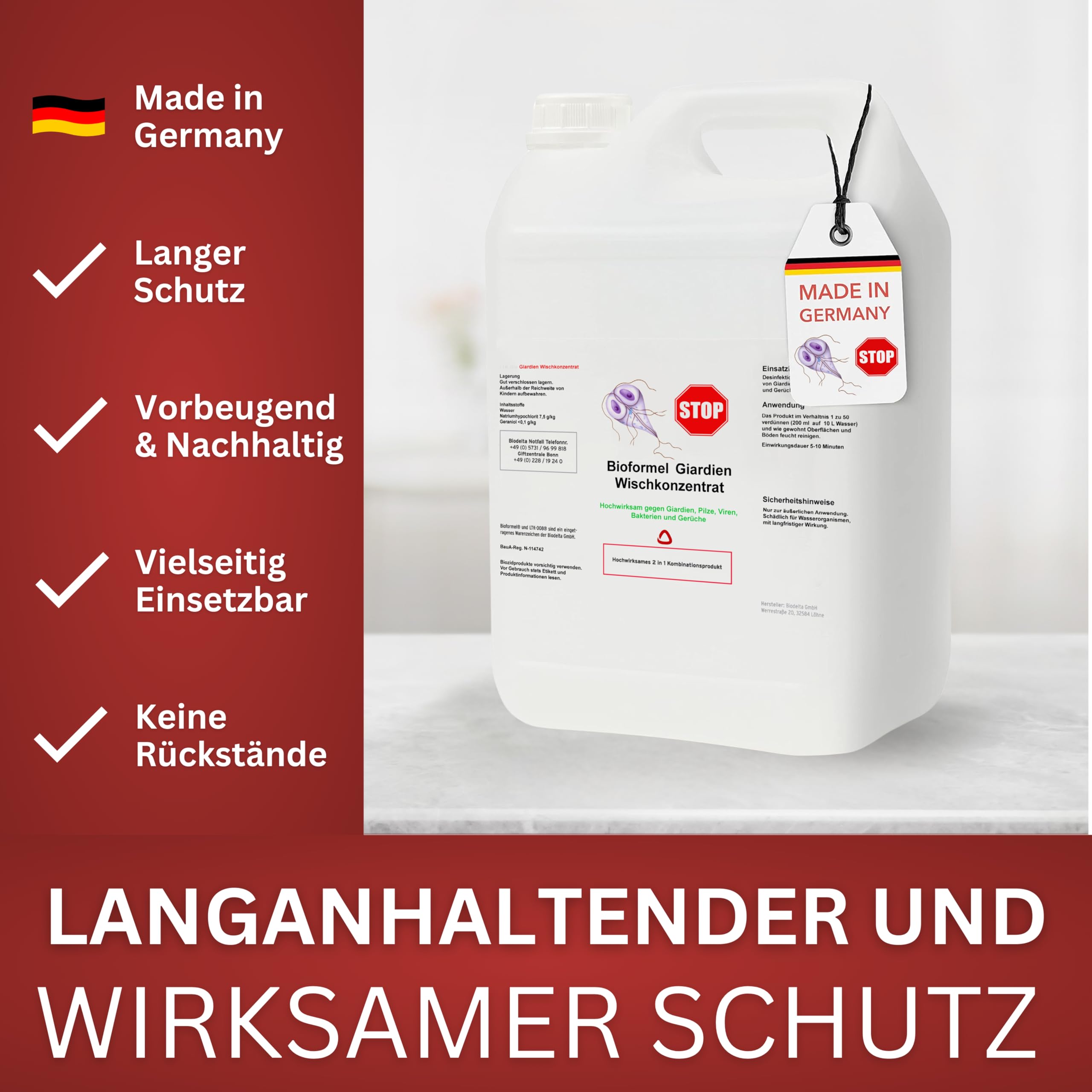 BIODELTA Giardien Spray - Giardien Wischkonzentrat für Hund, Katze & co - Haustier Hygiene Spray - Giardien Desinfektionsmittel gegen Viren Bakterien & Pilze - effektiver Geruchsentferner (2L)
