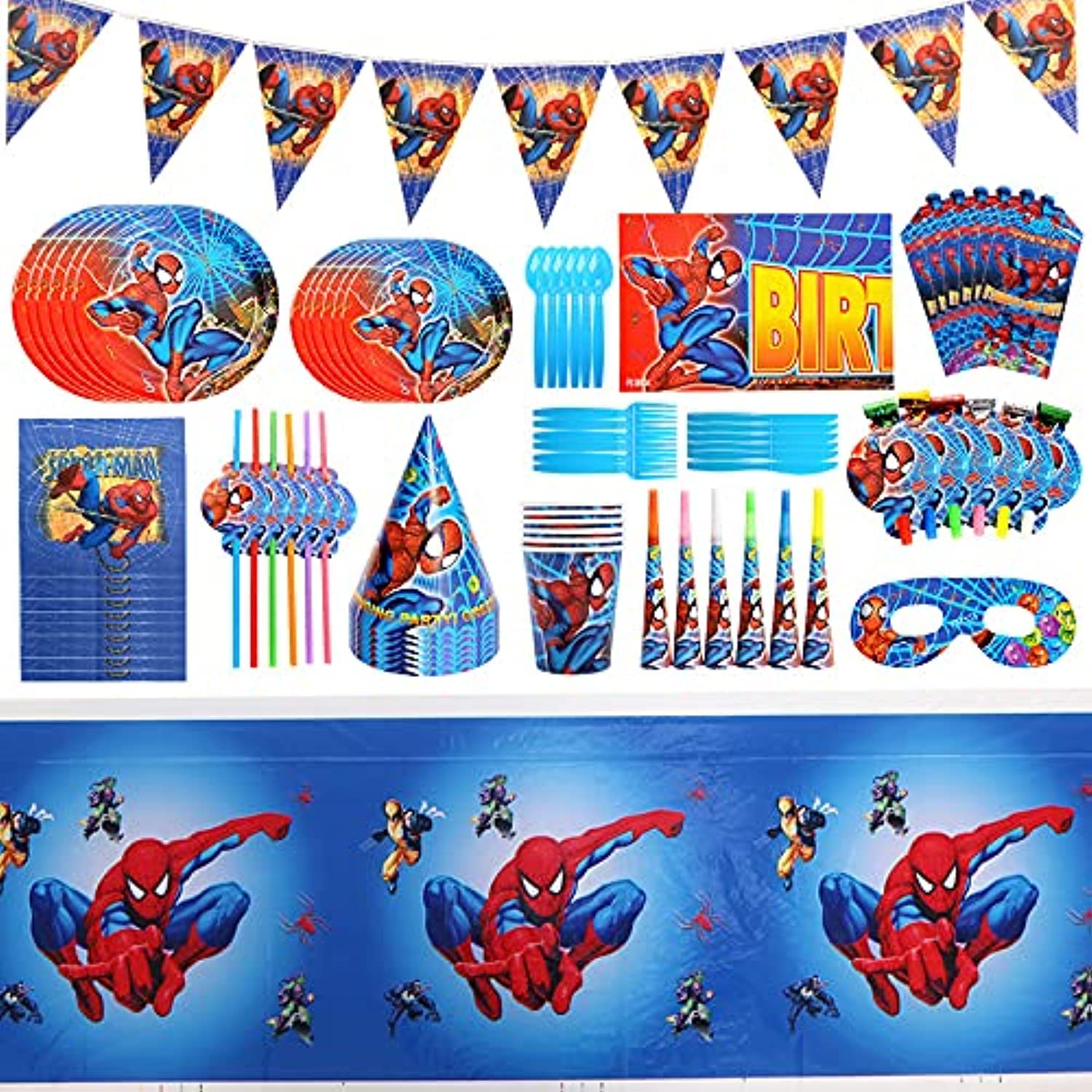 LA FIESTA 85 Pcs Spiderman Tableware for Spiderman Birthday Decorations – Spiderman Table Decorations – Spiderman Birthday Party Supplies – Spiderman theme Party Decorations