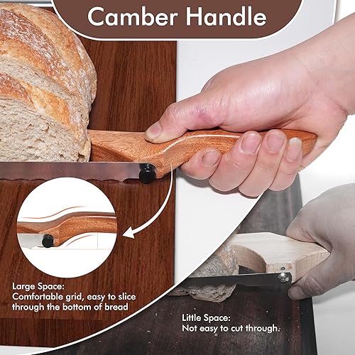 Miniatura 11 de Cuchillo de pan, cuchillo de bagel dentado de madera de 16 pulgadas, diseño de lazo de violín fácil de cortar, cortador de masa madre para bagels