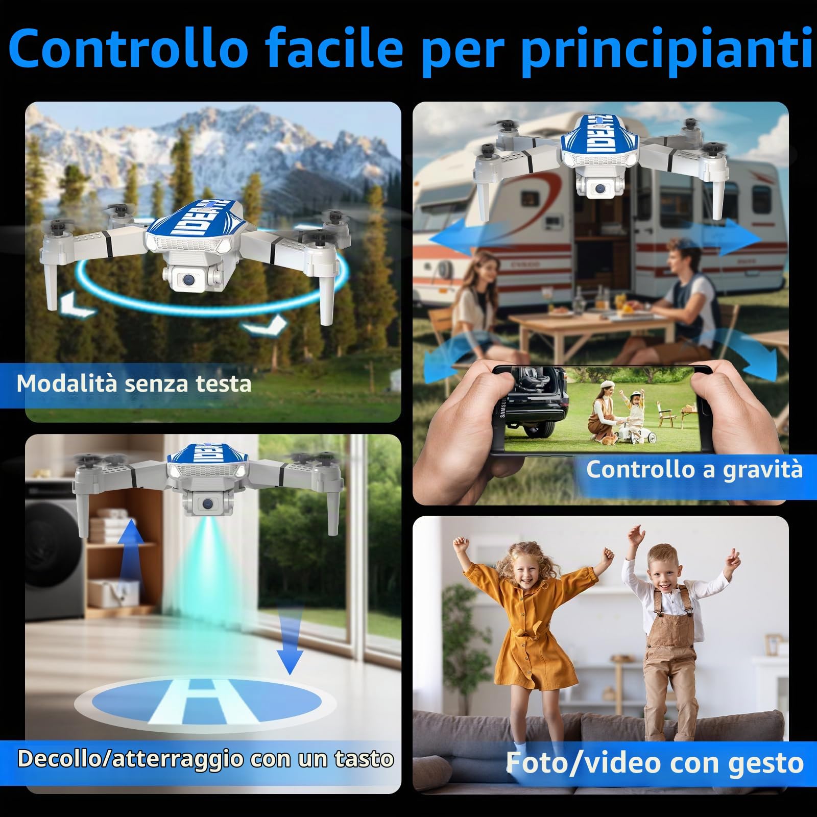 Mini Drone con Telecamera 1080P, IDEA12 Drone con Posizionamento Flusso Ottico, Evitamento Ostacoli 270°, Modalità Senza Testa, Quadcopter Droni con Trasmissione WiFi per Adulti
