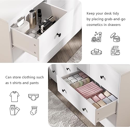 Miniatura 5 de Cómoda blanca de 55 pulgadas para dormitorio, cómoda grande de madera con 7 cajones profundos con asas negras, cómodas modernas y anchas de