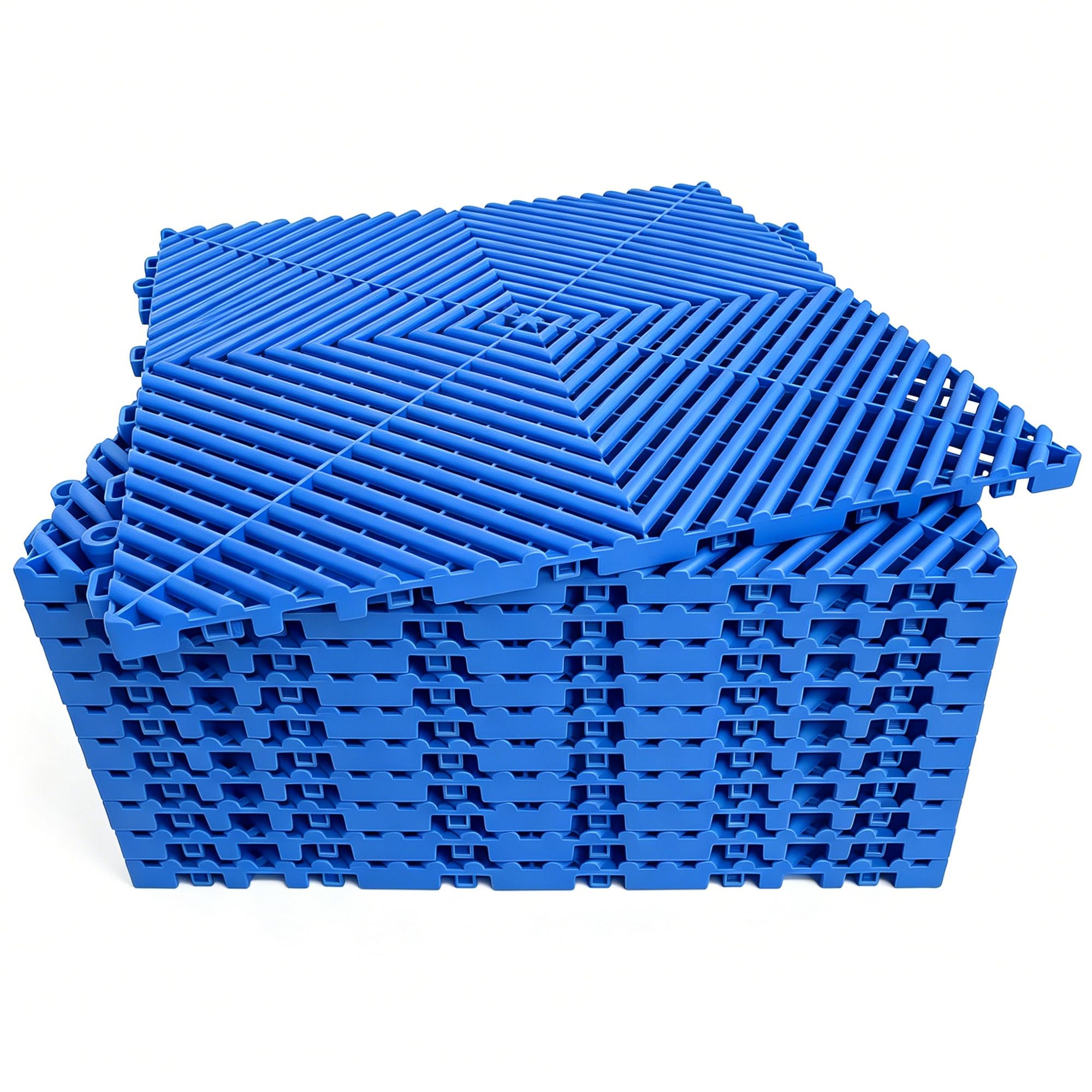 Interlocking Garage Floor Tiles, Rigid Drainage 16"x16" Blue 24-Pack