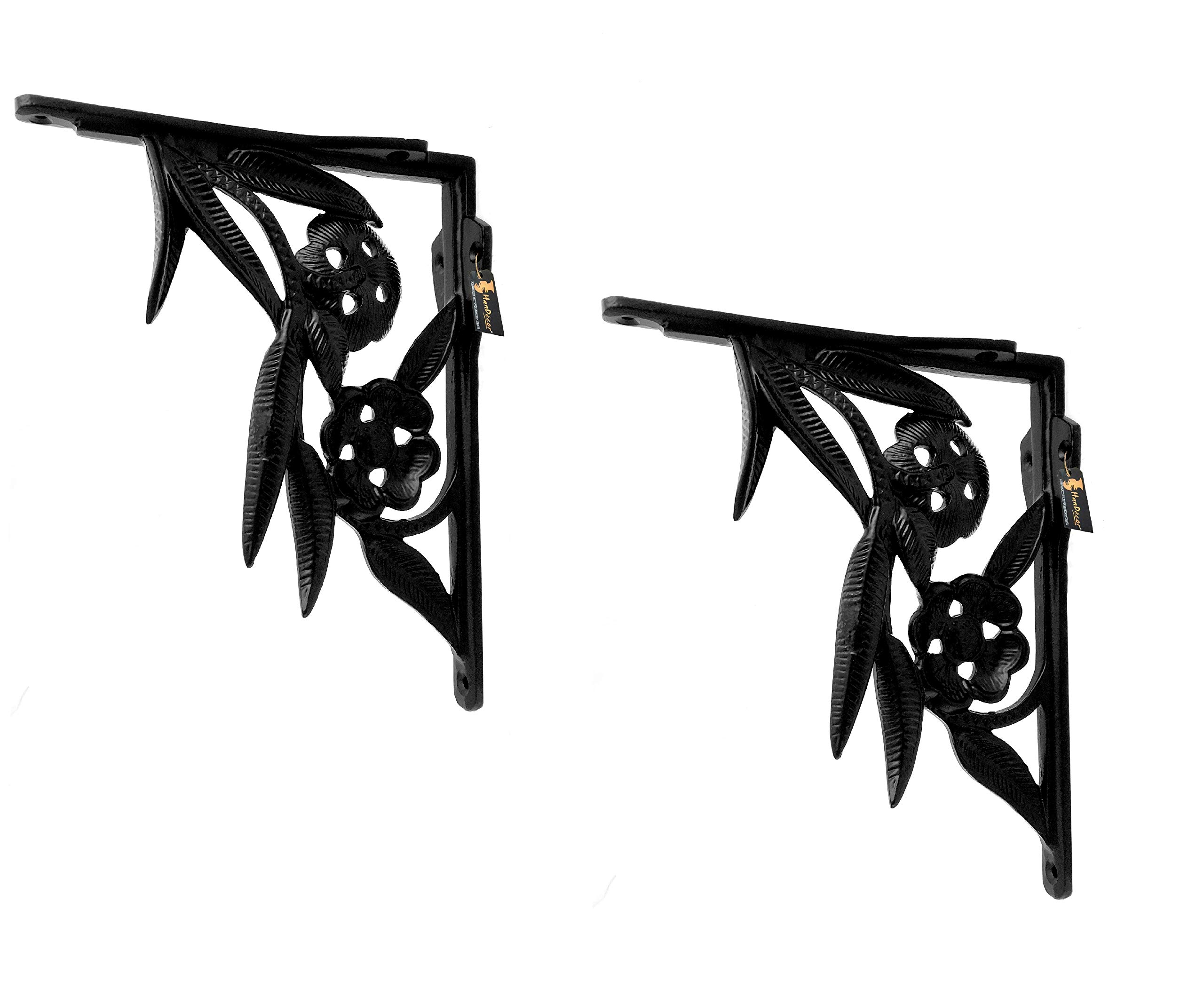 Two Moustaches Black Flower Design Iron Bracket for Wall Shelves - Set of 2 (Standard)-picture-16