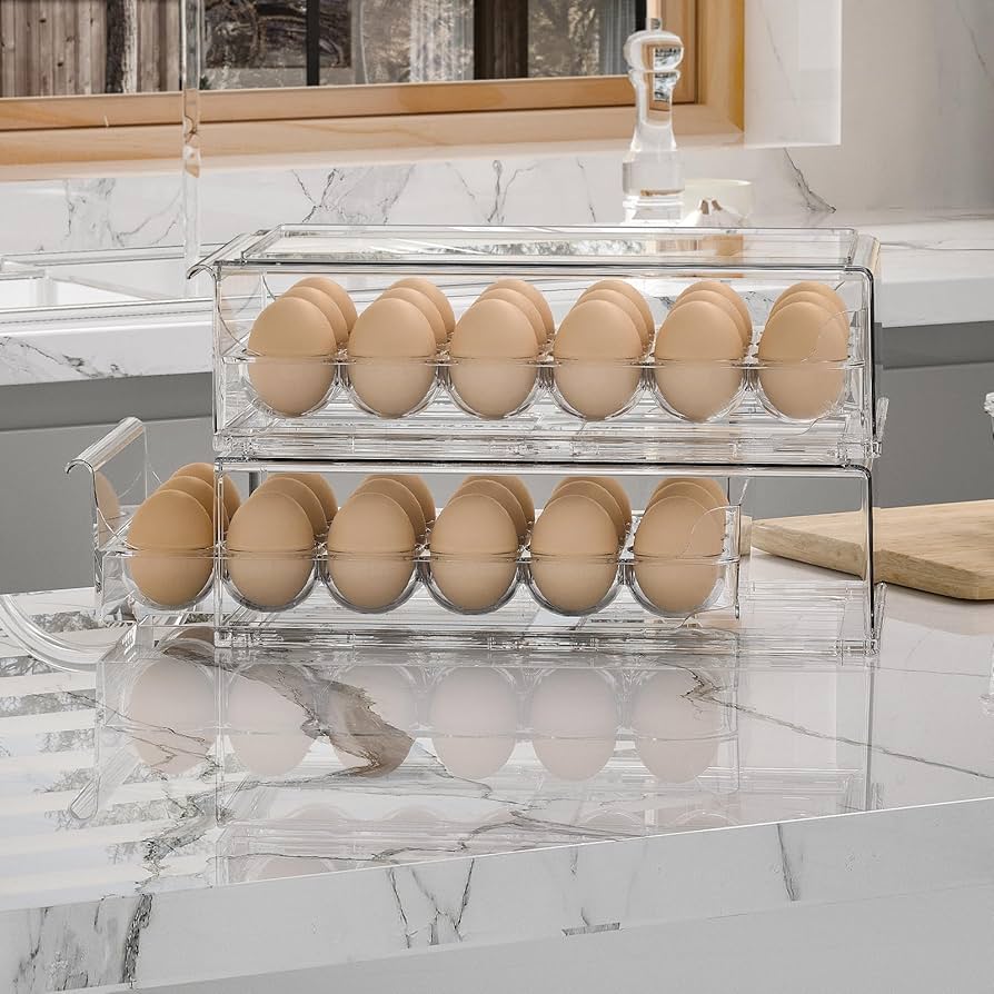 Aazon.co: Egg Container For Refrigerator, 2 Layer Rolling Egg Holder