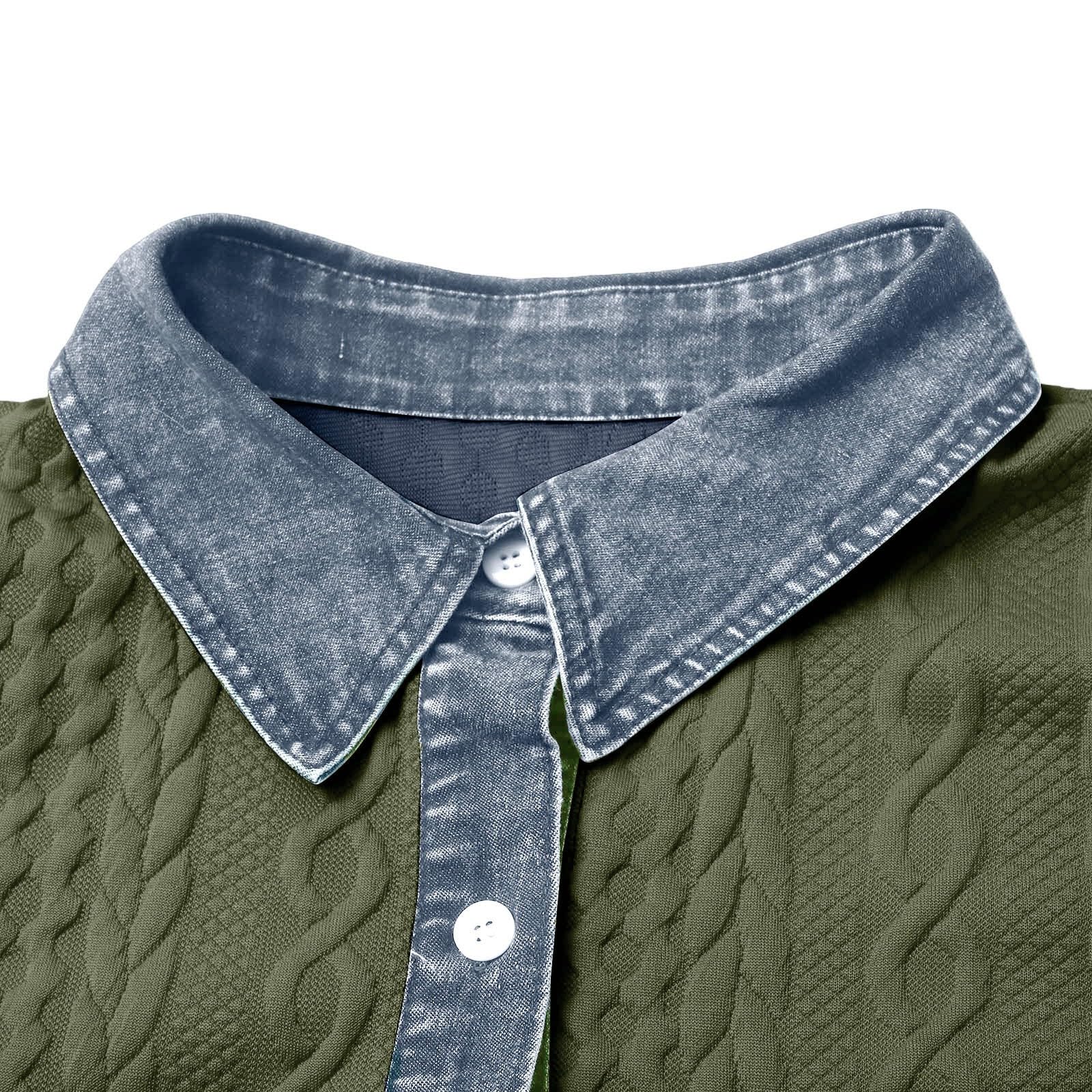 Camicia in Denim Patchwork Donna Chic Ed Elegante Manica Lunga Maglione Girocollo Tinta Unita Maglione Top Outdoor Grandi Taglie Abbigliamento per Primavera Autunno Inverno Giacca Moda