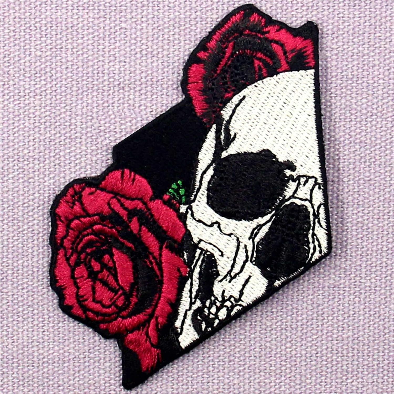 Skull and Rose Patch Embroidered Applique Iron On Sew On Emblem