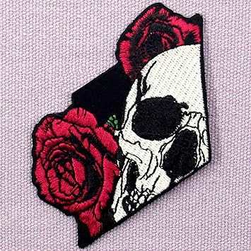 Skull and Rose Patch Embroidered Applique Iron On Sew On Emblem