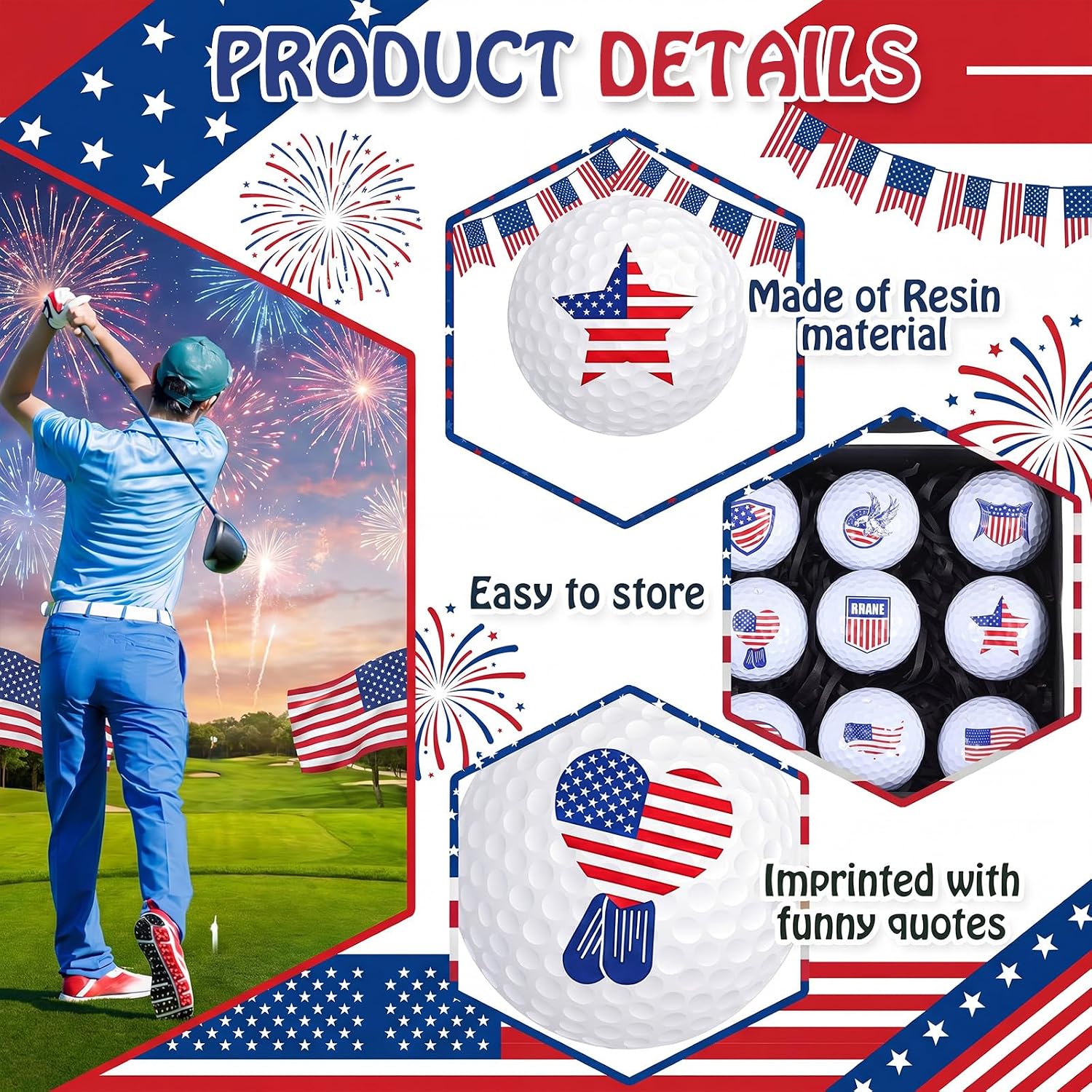 Soulchen 12 Pcs USA Golf Balls Gift Set American Patriotic 4th of July Golfer Gift Set for Men Dad Golfers Grandfather Professional Practice Ball Fathers Day Birthday Gifts Bulk Gifts for Golfers