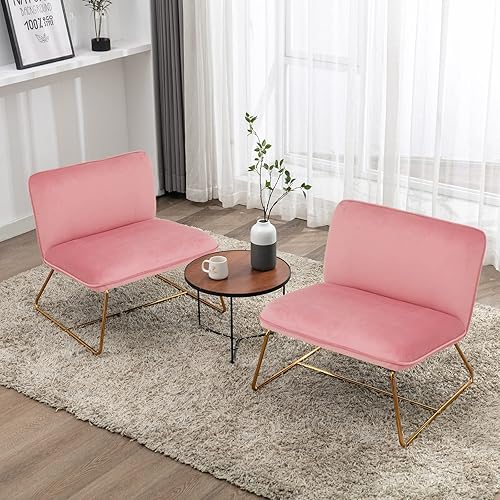 Miniatura 5 de Okeysen Silla moderna de mediados de siglo, silla decorativa sin brazos, 17 pulgadas de alto, silla auxiliar de terciopelo, cómoda silla de lectura