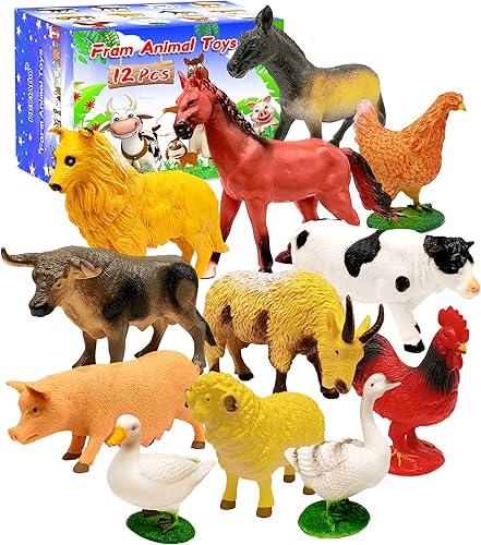 Figuras de animales, 12 piezas de juguetes de animales de granja, aprendizaje realista, educativo, juego de fiesta, juguetes de baño para niños,
