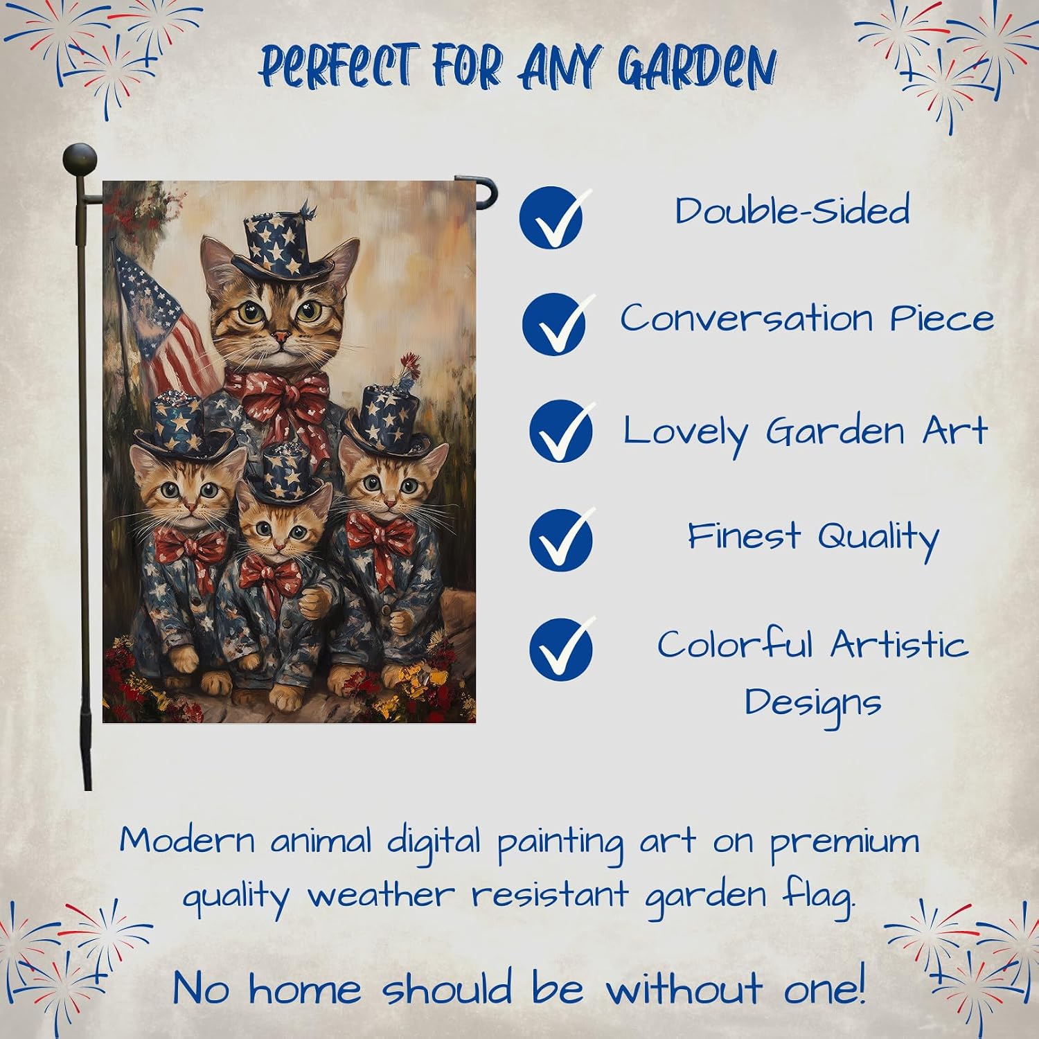 Bengal Cat 4th of July Independence Day Outfit Garden Flag – Personalized Patriotic Yard Decor with Cute Cats Outdoor Decoration for Lawn, Porch or Patio, 12 1/2"w x 18"h, Double Sided