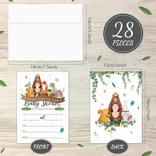 Miniatura 2 de Containlol Juegos de 28 invitaciones para baby shower de animales del bosque, boletos para rifas de pañales, tarjetas de solicitud de libro de baby