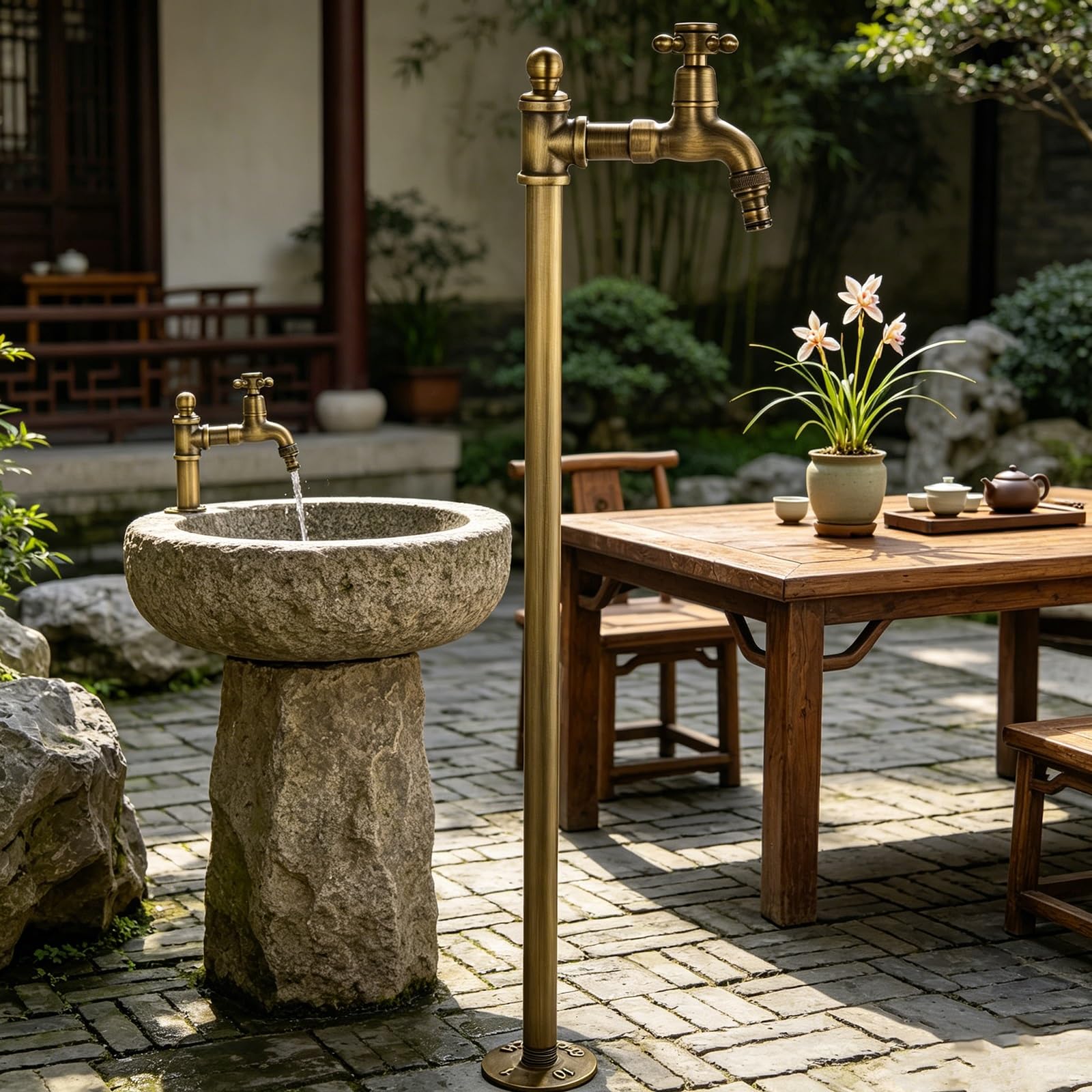 Freistehende Gartenwassersäule mit Wasserhahn, Retro Pfostenarmatur für Bewässerung und Reinigung(60cm/23.6in)