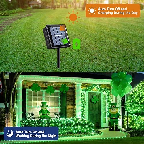 Miniatura 3 de QITONG Luces solares verdes de Navidad para exteriores, paquete de 2 unidades cada uno de 66 pies, 200 luces LED de hadas solares, 8 modos, alambre