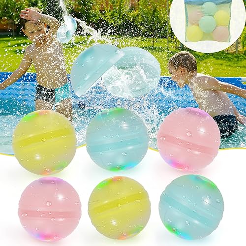 Ludou Globos de agua reutilizables, 6 unidades, bombas de agua iluminadas, bolas de salpicaduras de llenado rápido para niños y adultos