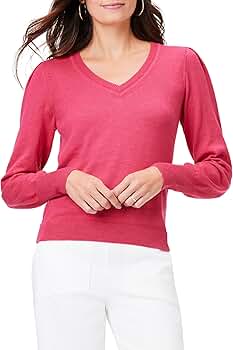 NIC+ZOE Women's SLUB V-Neck Sweater, Bright Rose at Amazon Women's
