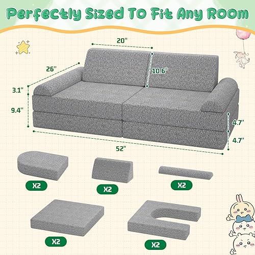 Miniatura 2 de Sofá modular para niños con fundas lavables, sofá de espuma para juegos creativos, escalada y descanso, sofá convertible para niños, muebles de
