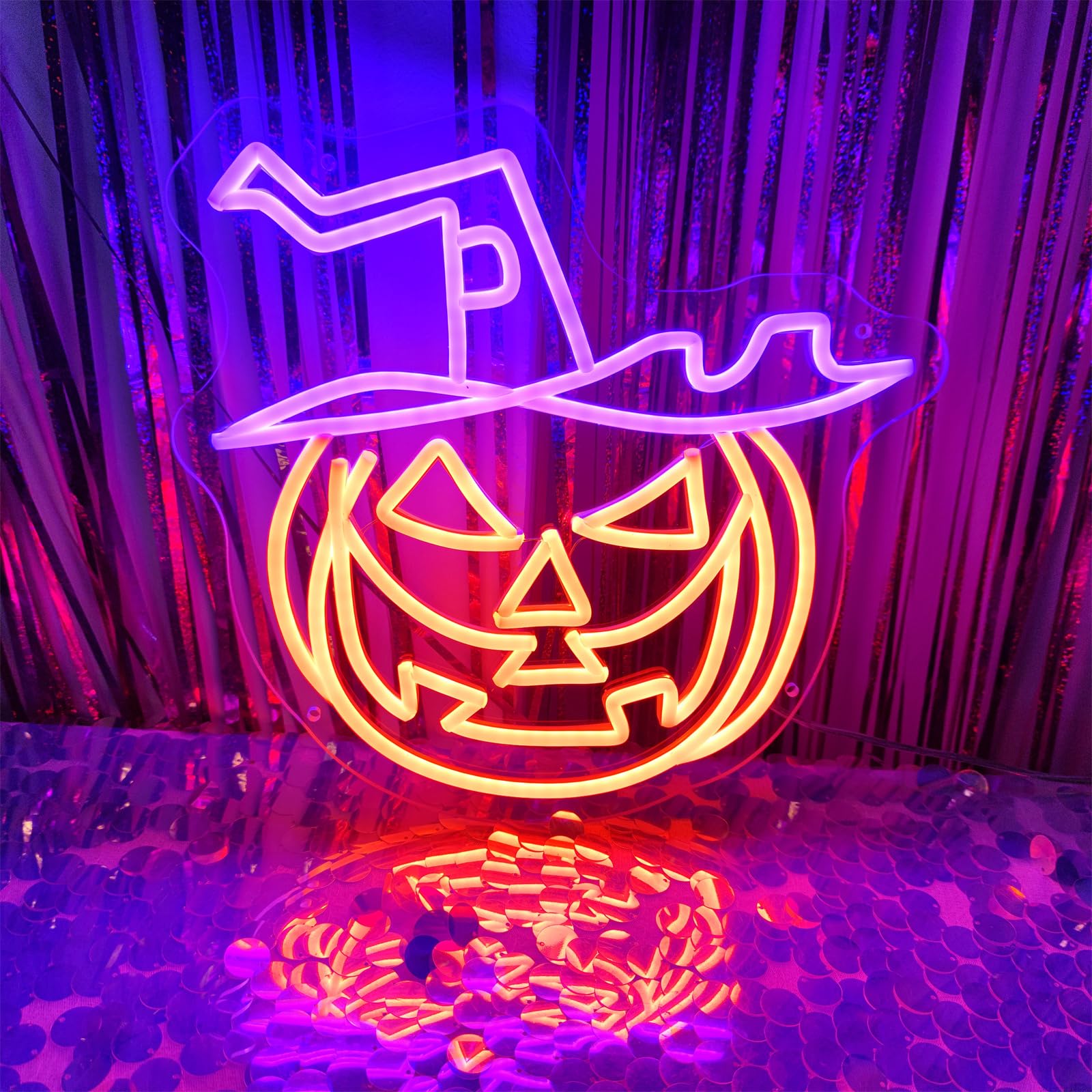 Halloween Pumpkin Neon Signs for Wall Decor,17.7 * 17.2 inches Led