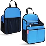 DELTAMANN Mini Premium Rugged Backpack Organizer Insert for Women Fashion Small Backpack-19 Pockets,Padded Nylon,Water-repellent-Blue