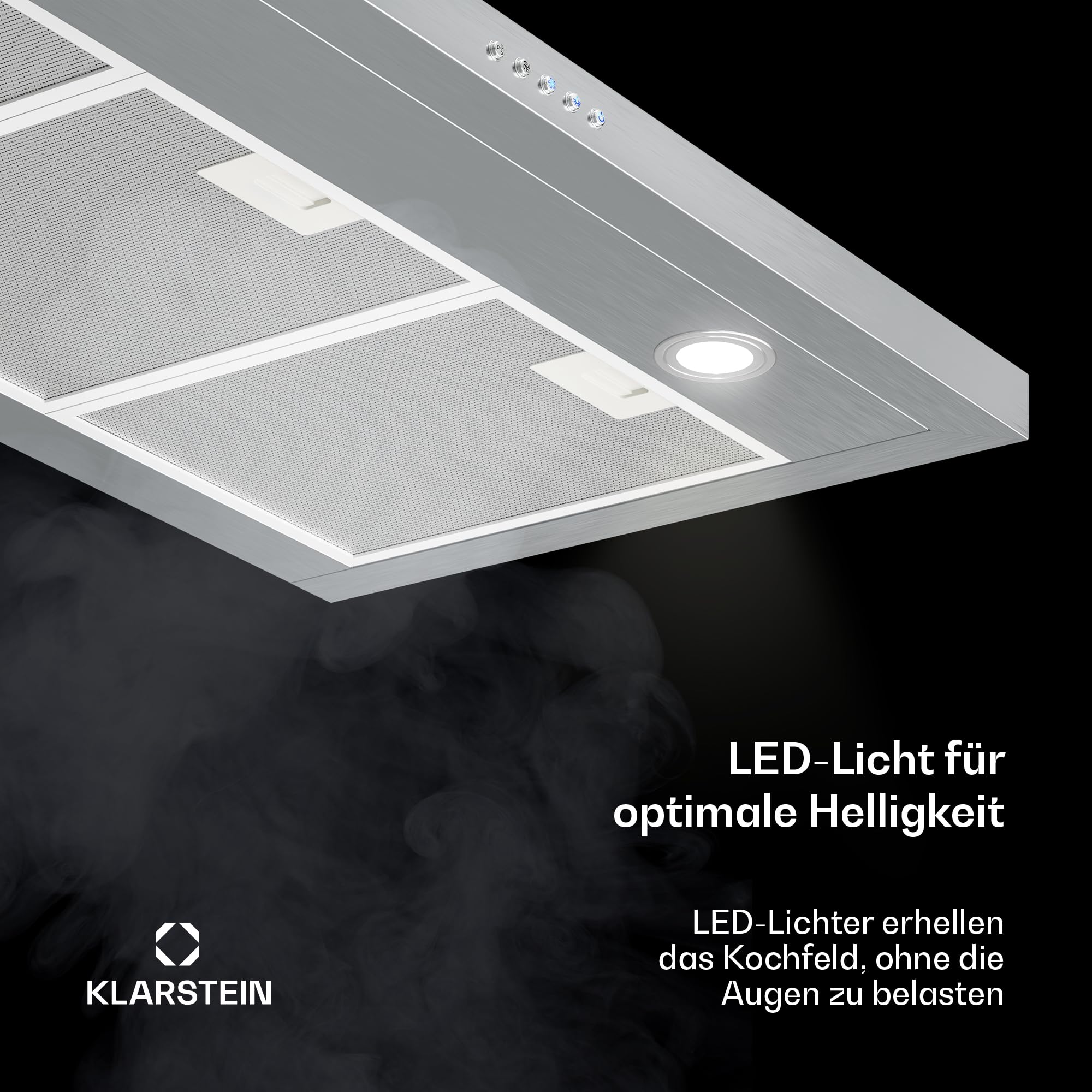 Klarstein Limelight Dunstabzugshaube - Edelstahl Wandhaube, Abzugshaube mit 3 Leistungsstufen, 600 m³/h, Digitalanzeige, LED-Beleuchtung, 64 dB, 90 cm Breite, silber