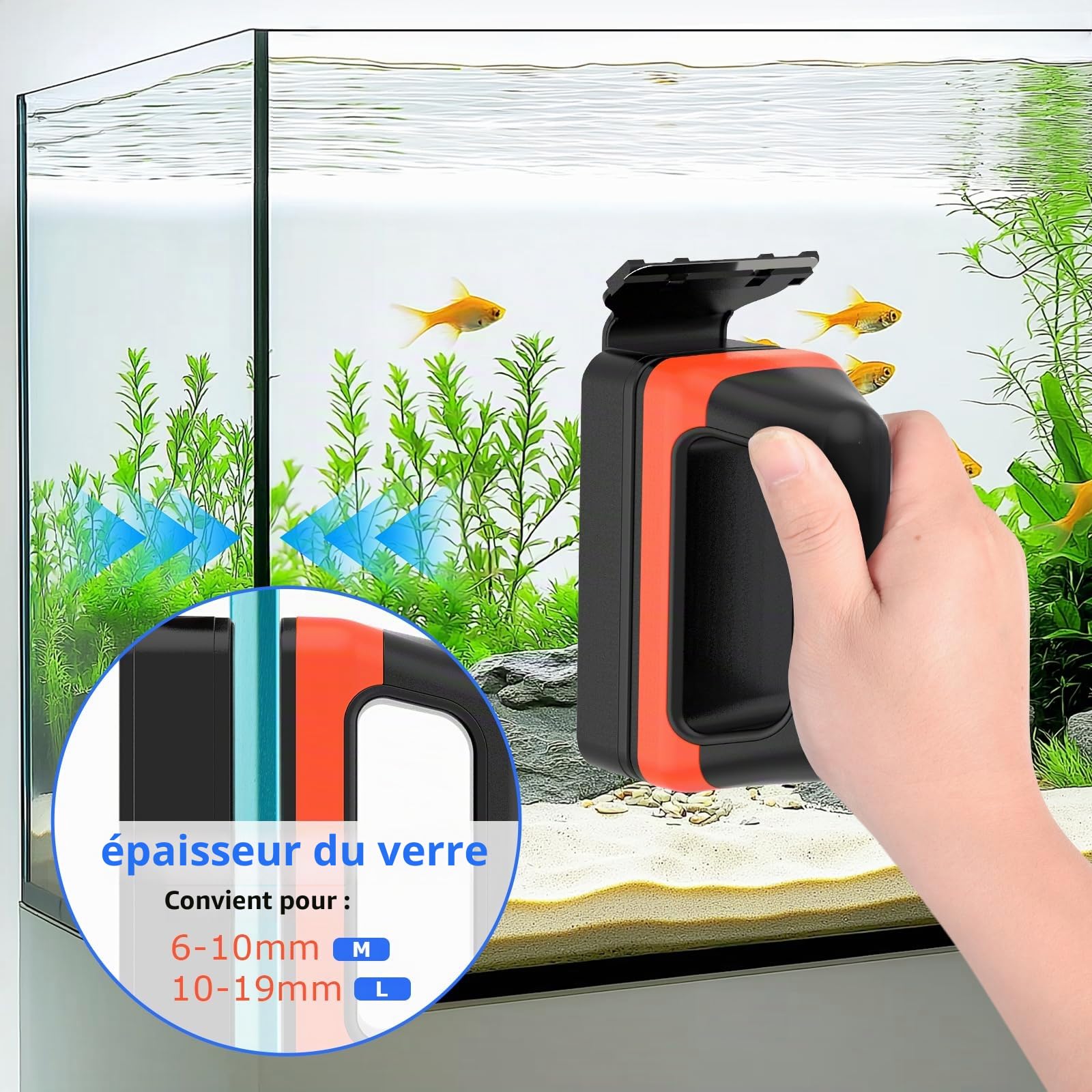 hygger Nettoyage Magnétique Vitre Aquarium, Brosse Aquarium Aimant Nettoyage Vitre avec Grattoir Amovible, Aquarium Magnet Cleaner for Freshwater and Saltwater Aquariums(L)