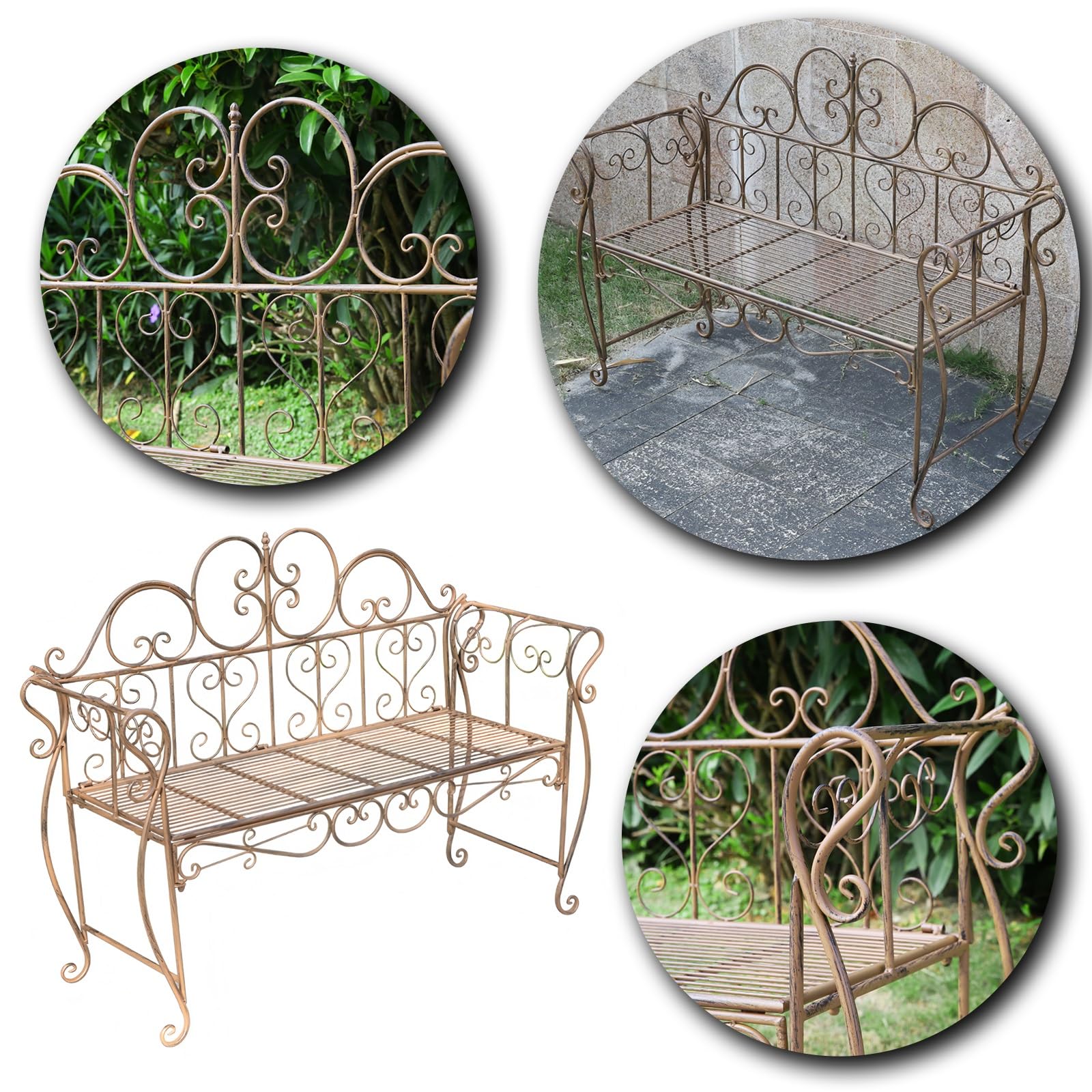 Amazon.co.jp: ガーデンチェア雨ざらし 錬鉄製ベンチ、ヴィンテージ風