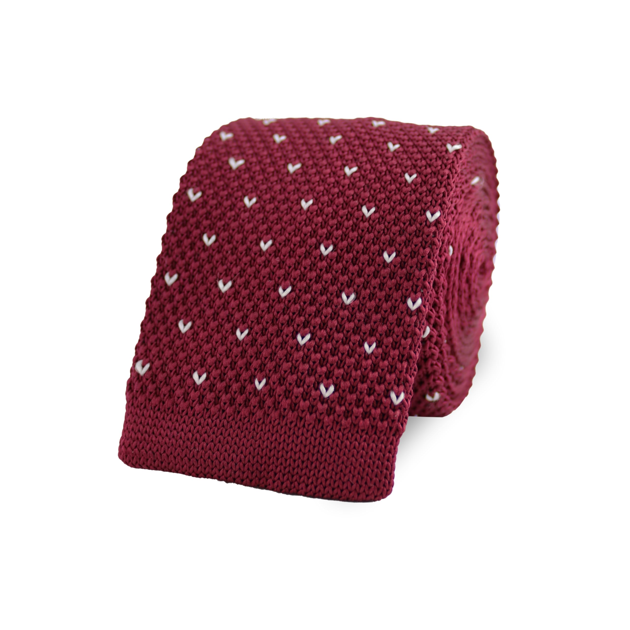 The Gents Lab Men's Wine Red Square End Knitted Neck Tie With Dots | Made From 100% Soft Polyester | Over 10+ Colours (Wine Red)