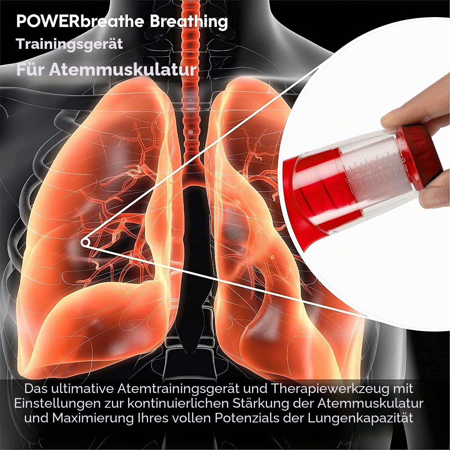 Powerbreathe Lungentrainer Plus starker Widerstand, schwarz