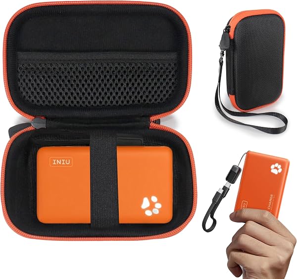 Funda para cargador portátil INIU 2-Ultra delgada (negra con cierre naranja)