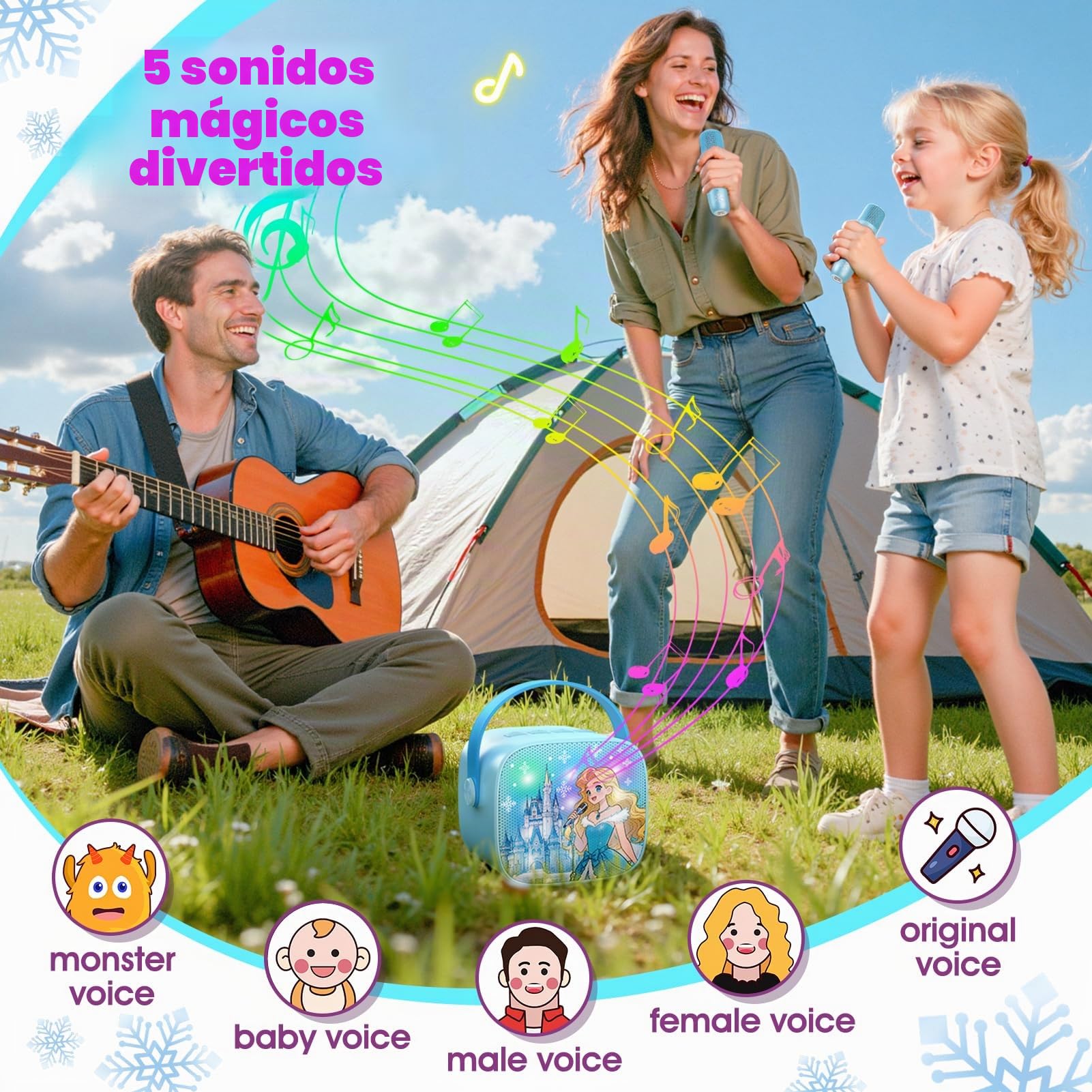 Braxel Kit de Karaoke para Niños con Doble Micrófono - Altavoz Bluetooth, USB, TF, AUX con Efectos Vocales, LED Multicolor (Azul Celeste)