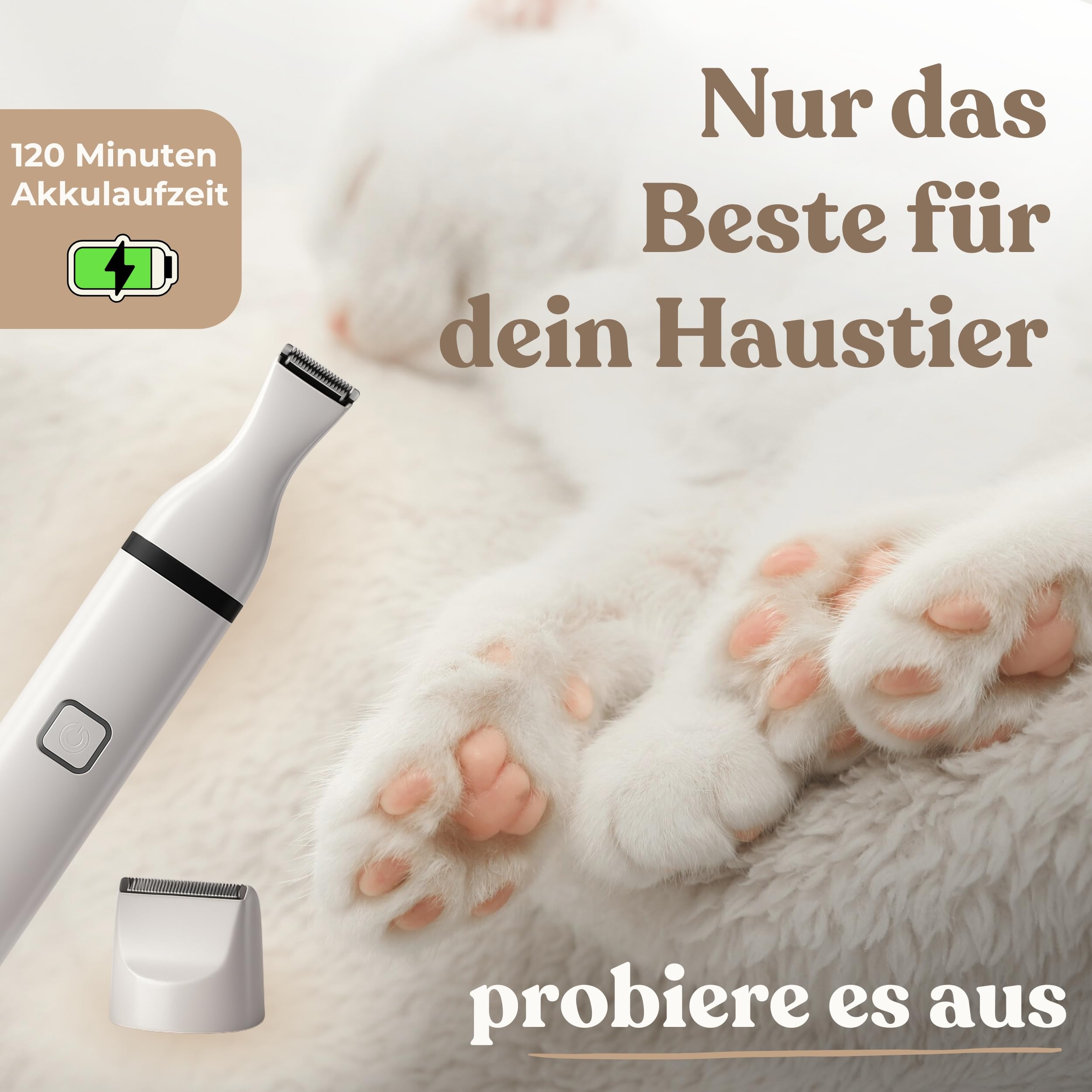 Profi Pfotentrimmer für Hunde und Katzen - Hundepfoten Trimmer leise Schermaschine Hundeschermaschine Rasierer für Augen, Ohren, Fell - starker Motor und Akku - mit USB-C