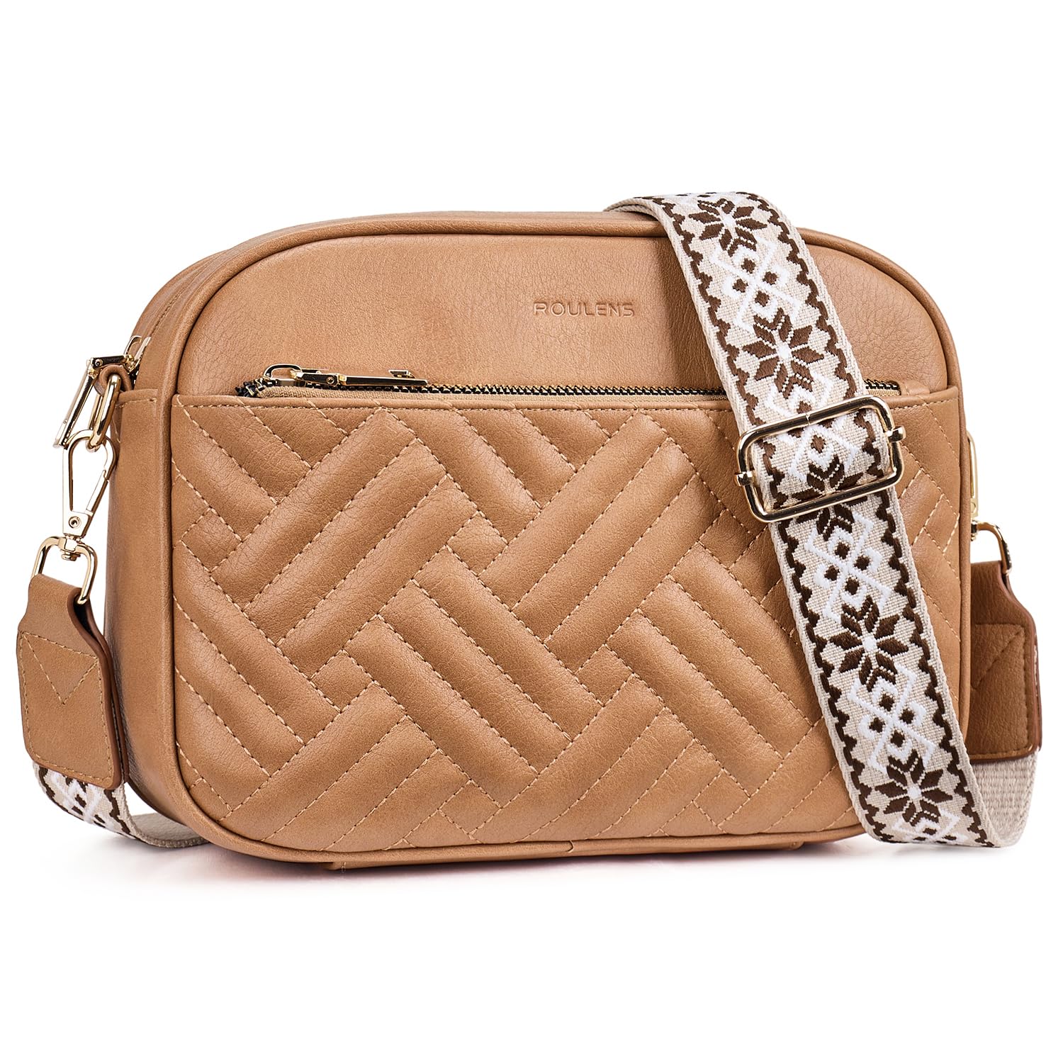 Roulens Gesteppte Damen Handy Umhängetasche, Veganes Leder Handy Schultertasche, Crossbody Bag für Damen mit Verstellbarem Breiter Gurt