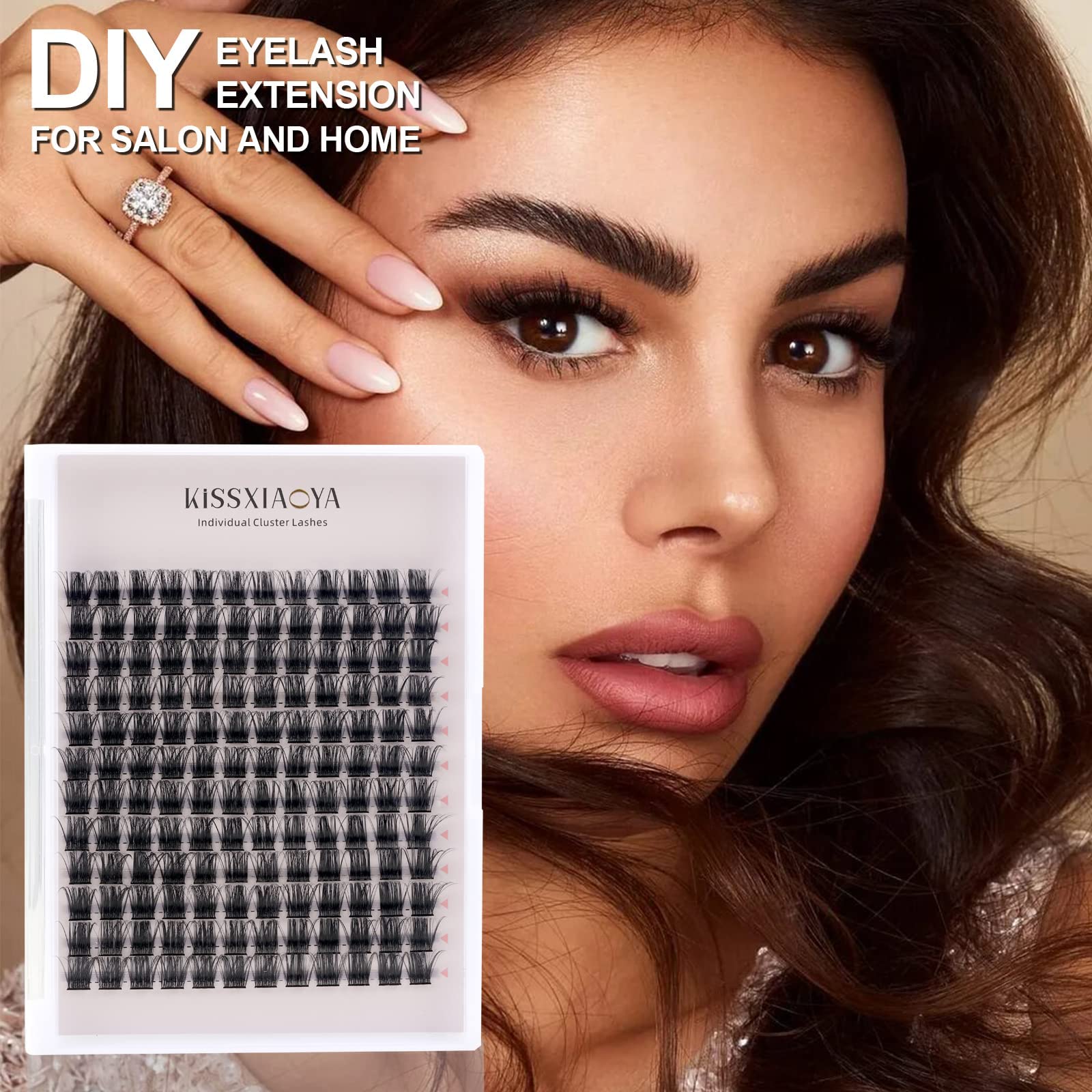 Cluster Lashes Extensions, 144Pcs Individual Cluster Lashes D Curl 14mm, Wide Stem Cluster Eyelashes Soft Natural False Eyelashes Cluster DIY Eyelash Extension At Home (14mm, D Curl)