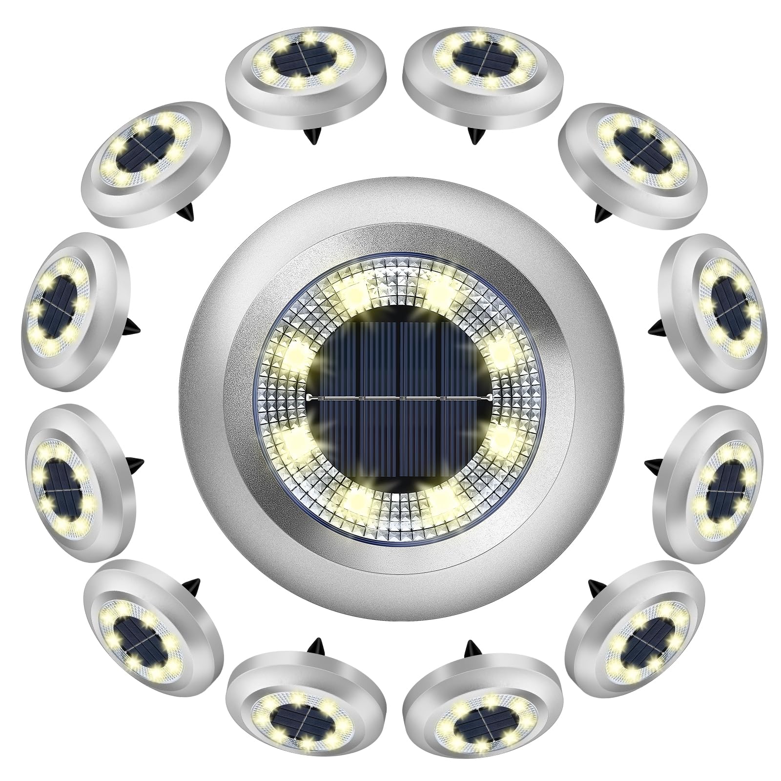 Solar Lights Outdoor Garden，Deck Lights Solar Powered - 8 LED ，Outdoor Solar Ground Lights for Landscape，Walkway，Lawn ，Steps Decks，Pathway Yard Stairs Fences，Garden Decorations（12 Pack)