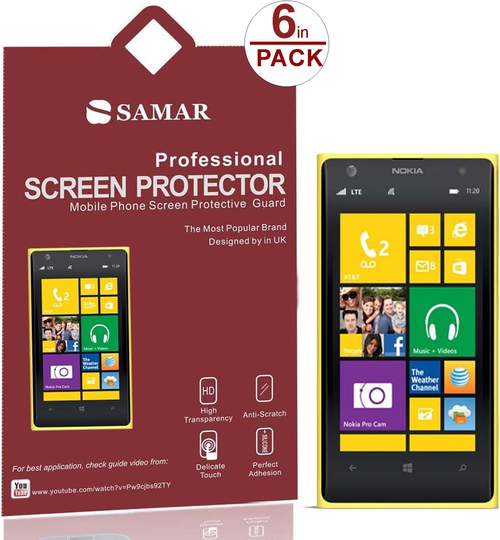 SAMAR® - Supreme Quality New Nokia Lumia 1020 Matte Anti Glare Screen Protectors (Released 2013) 6 in Pack - Includes Microfiber Cleaning Cloth