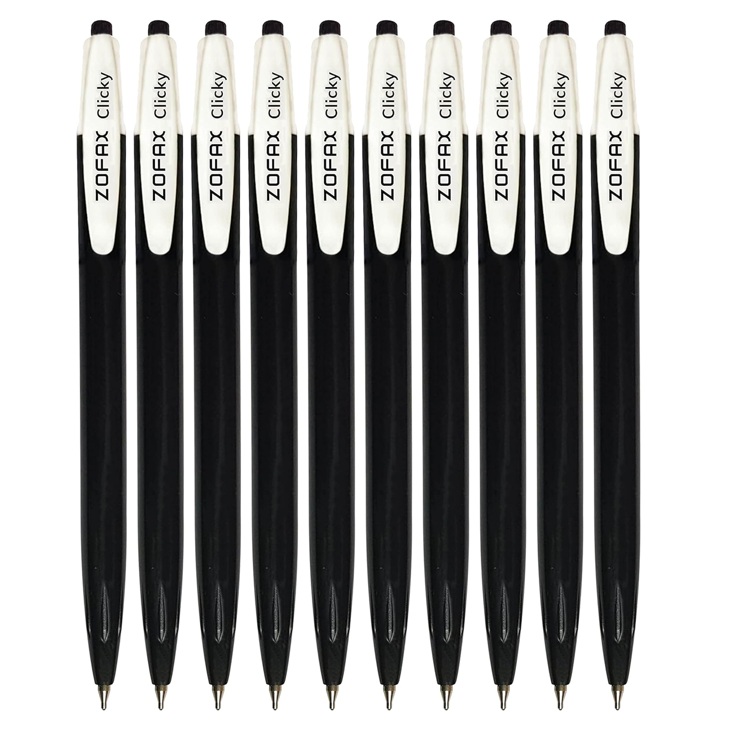 ZOFAX iClicky Retractable Ballpoint Pens, BLACK, Fine Point (0.7mm), Pack of 50, Retract Ball Pens, School Office Home Business Hospital Everyday Use