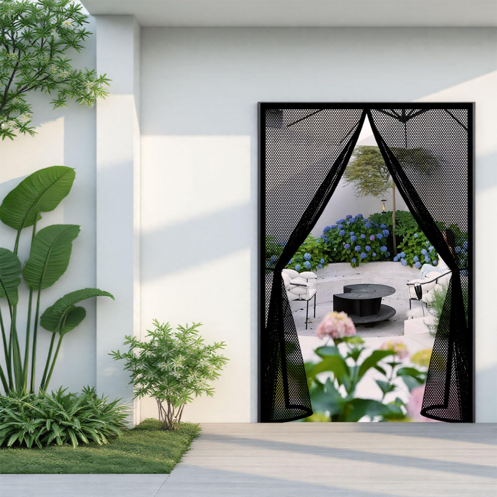Fly Screens for Doors 185 x 290 cm Heavy Duty Self-Sealing No Gap Anti Mosquito Insect Protection Door Hands Free No Drill Installation for Patio Bedroom Sliding Kitchen, Black