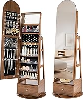 VEVOR 65.1" 360° Swivel Jewelry Armoire with Full-Length Mirror, Lockable Standing Organizer for Jewelry, Shoes, Accessories & Cosmetics