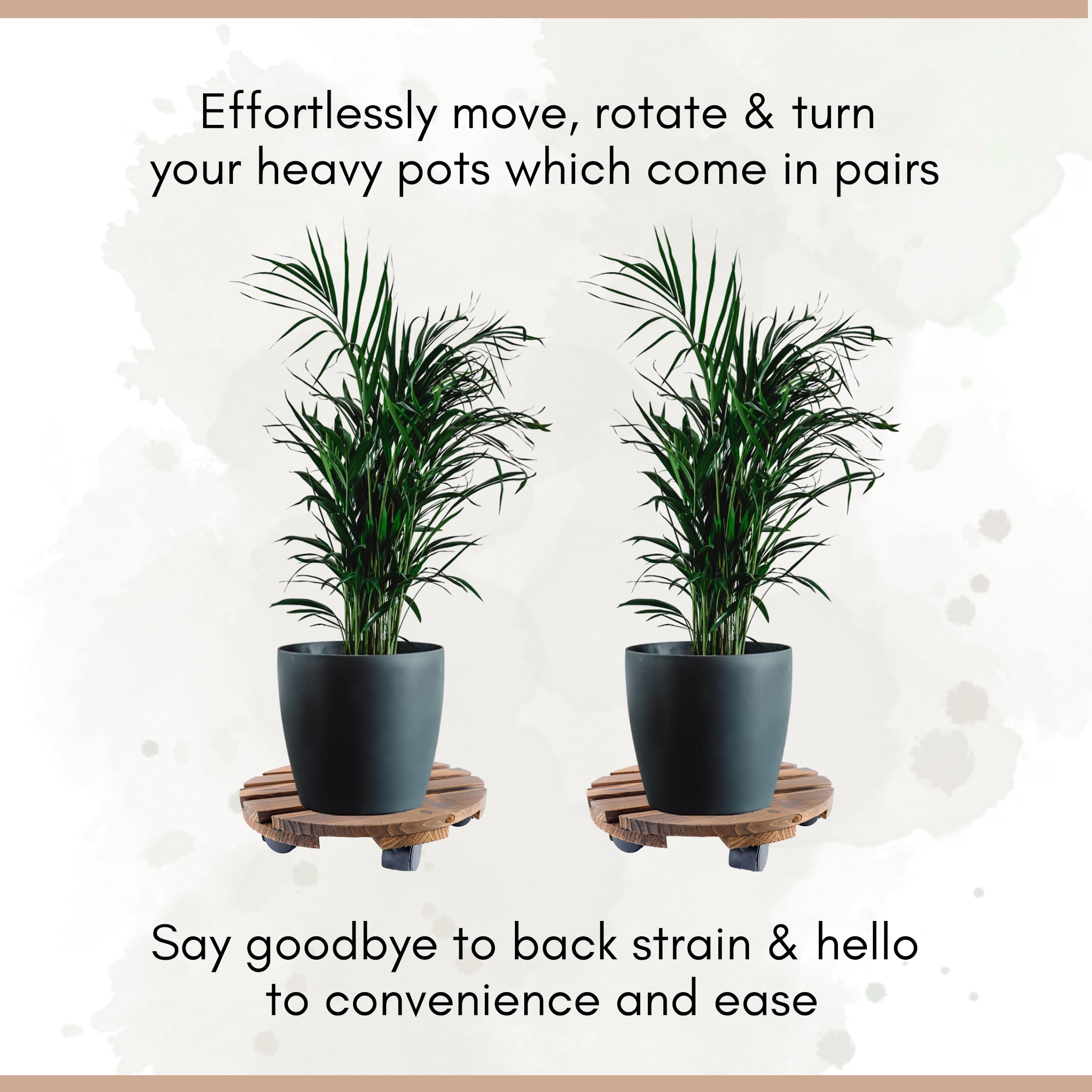 JWS Commerce - Plant Caddy with Wheels - 2 Pack Wooden Plant Caddy - Heavy Duty Rolling Plant Stand - Smoothly Move and Secure Your Plants