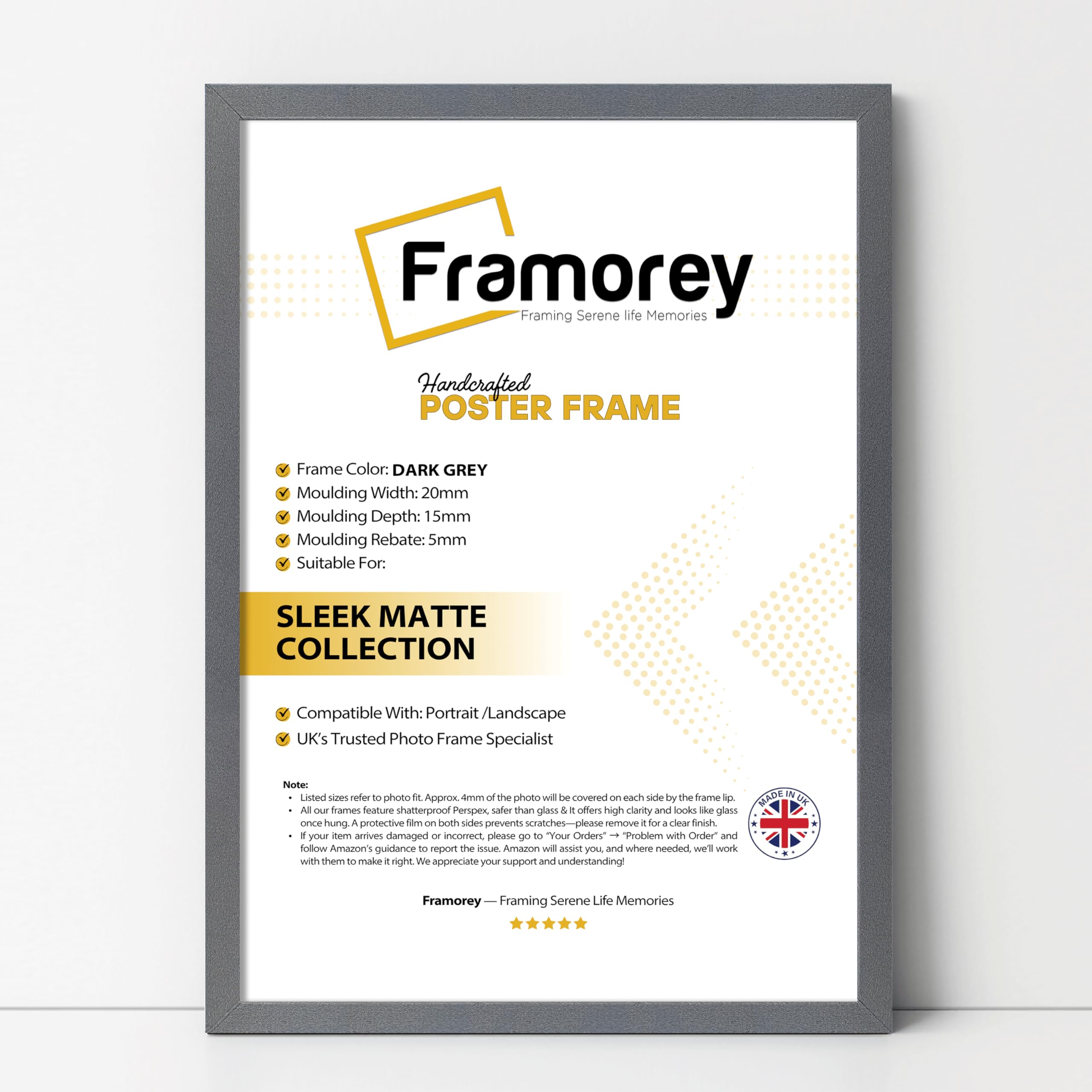 FRAMOREY Thin Matt Dark Grey Poster Frame, Wooden Effect Photo Frame, 14x7 Inch Size Picture Frame, Wall Display Hanging Photo Print Frames